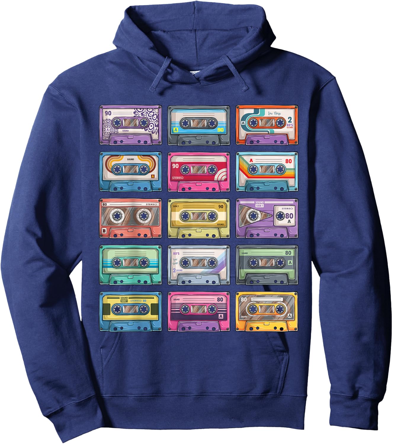 Vintage Cassette Tapes Collection 80's 90's Music Mixtape Hoodie - Hoodie | Navy