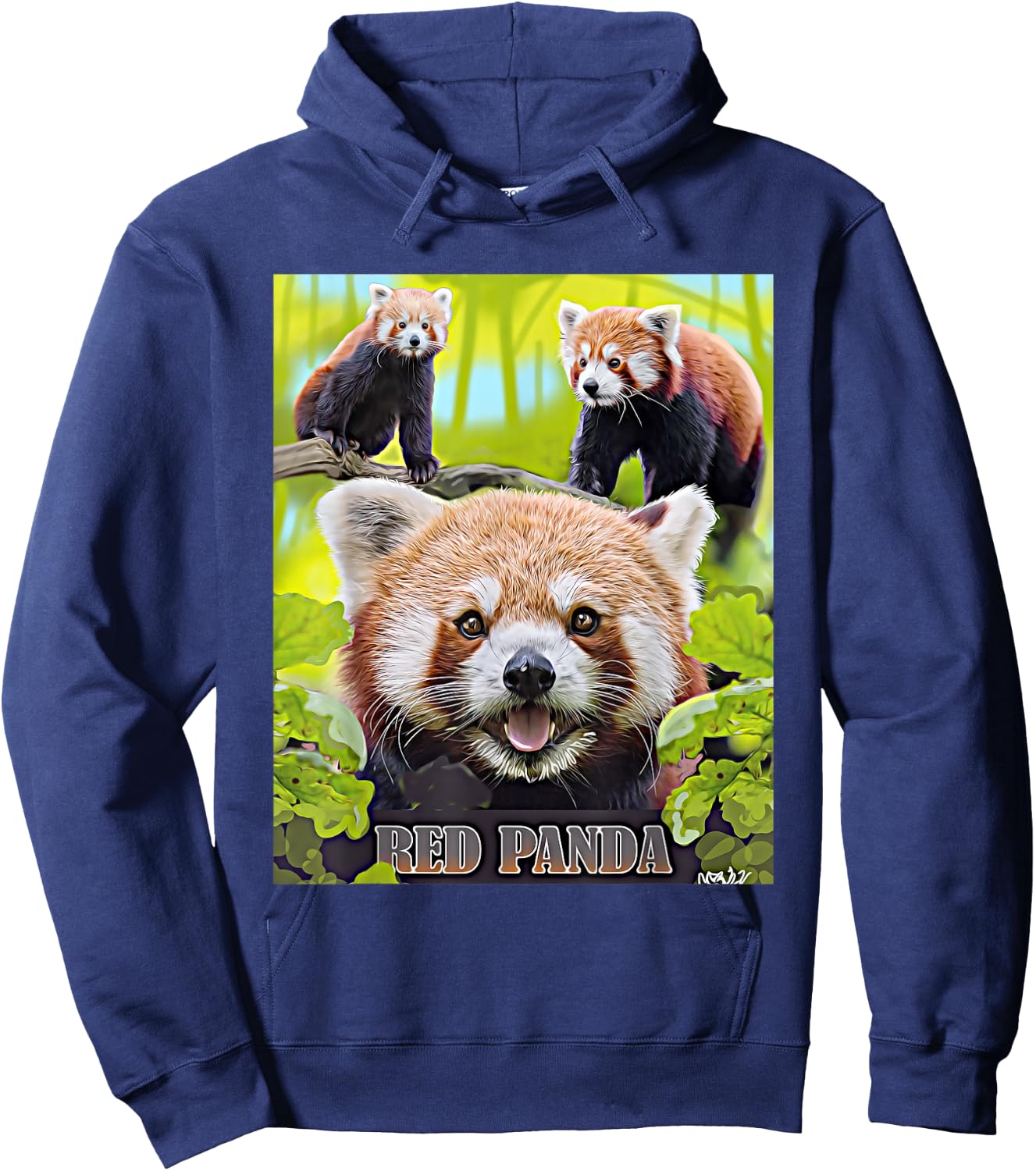 Cute Red Panda In The Wild Montage Illustrated Hoodie - Hoodie | Navy