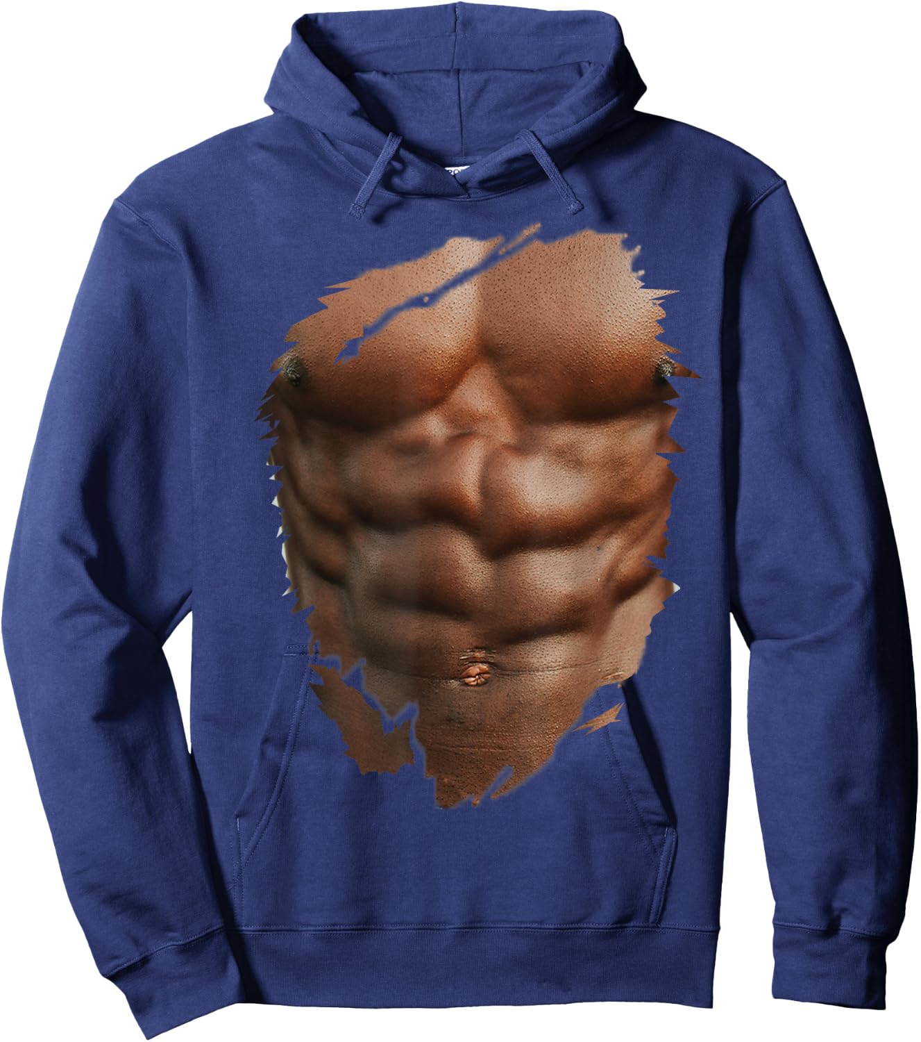 Funny Fake Ripped Muscles Six Pack Abs Black Bodybuilder Hoodie - Hoodie | Navy