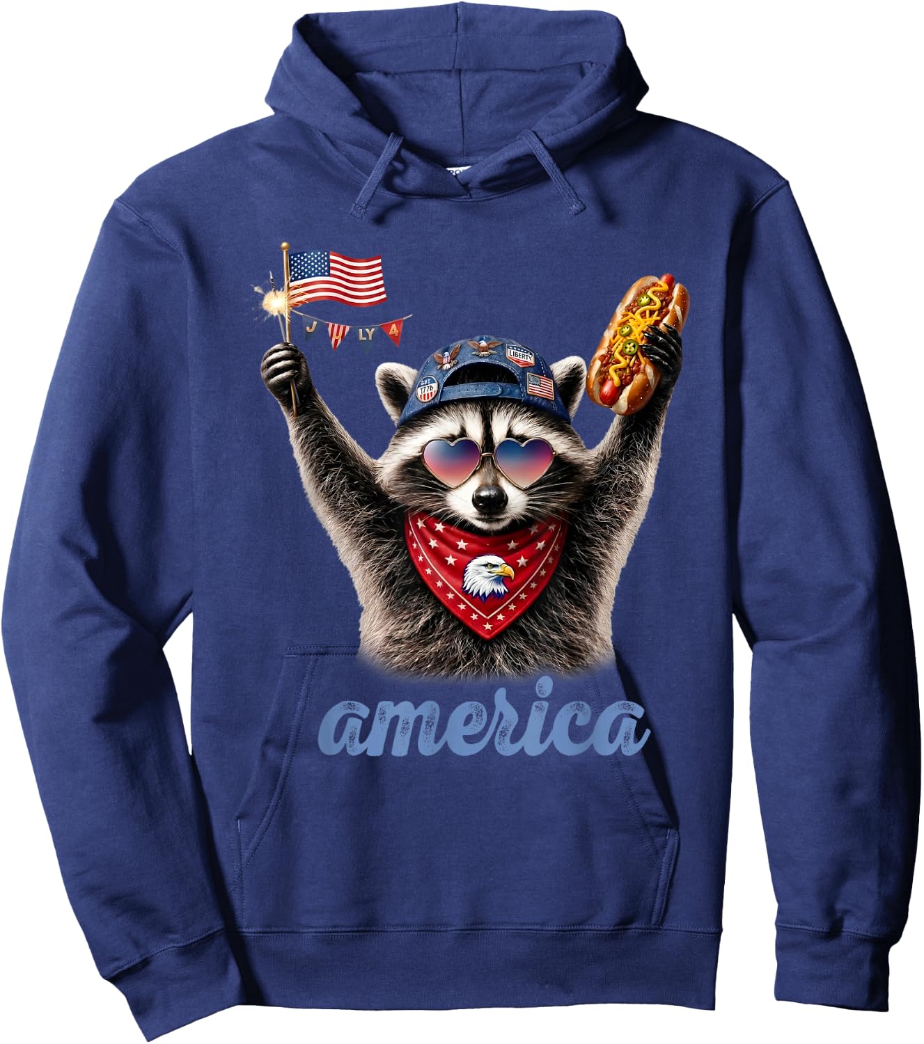 America Meme Raccoon Hot Dog 250 Years 1776 2026 4th of July Hoodie - Hoodie | Navy
