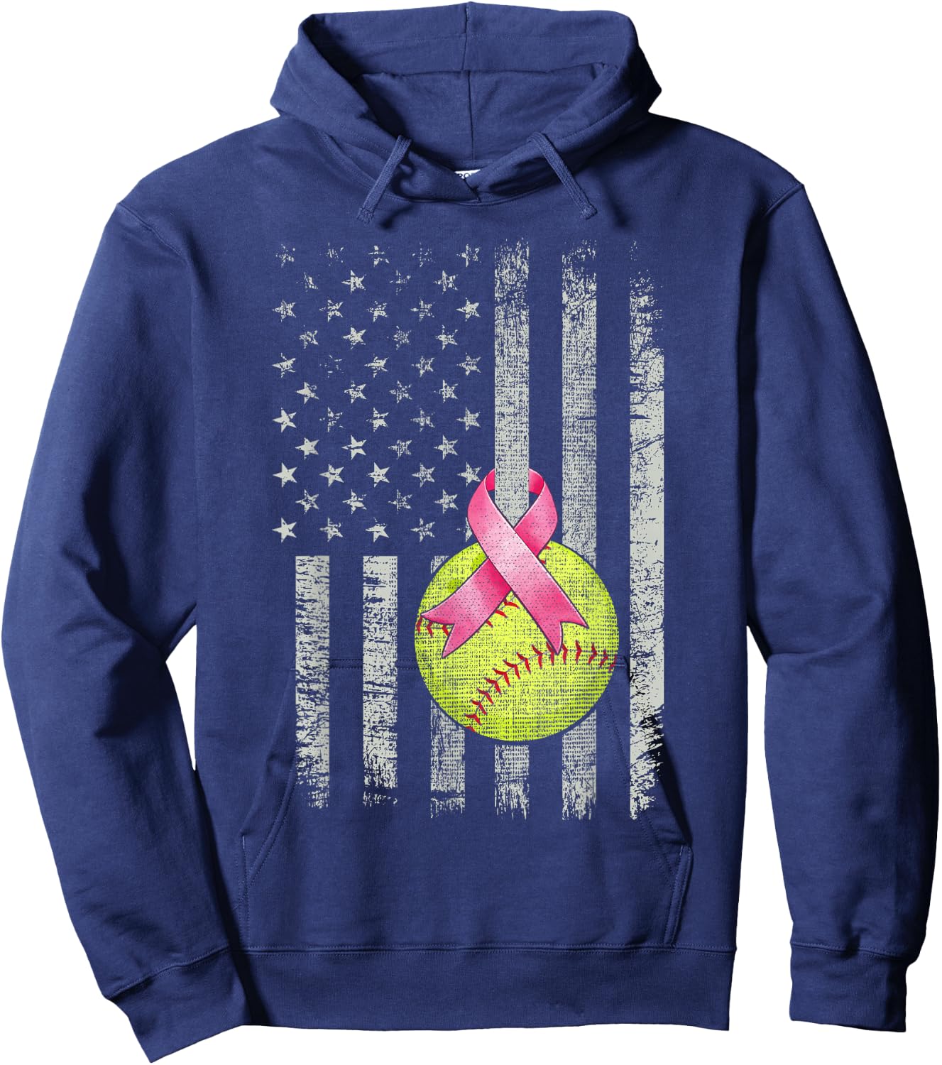 Softball Wear Pink Ribbon Breast Cancer Awareness Month Hoodie - Hoodie | Navy