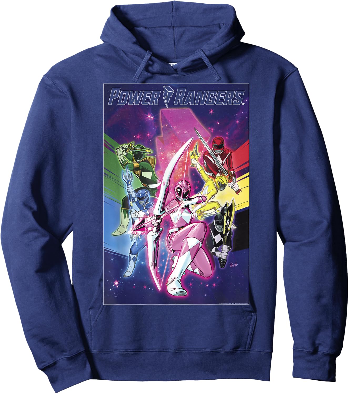 Power Rangers Rainbow Color Action Group Shot Poster Hoodie - Hoodie | Navy