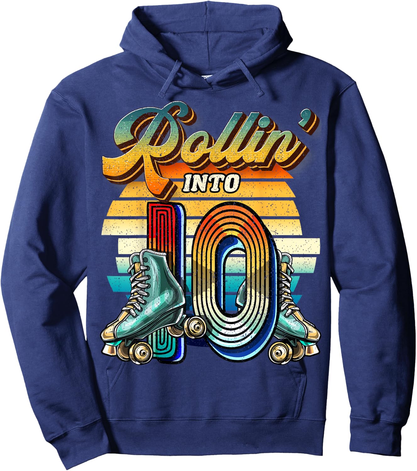 Rollin' into 10 Roller Skating Rink 10th Birthday Party Girl Hoodie - Hoodie | Navy