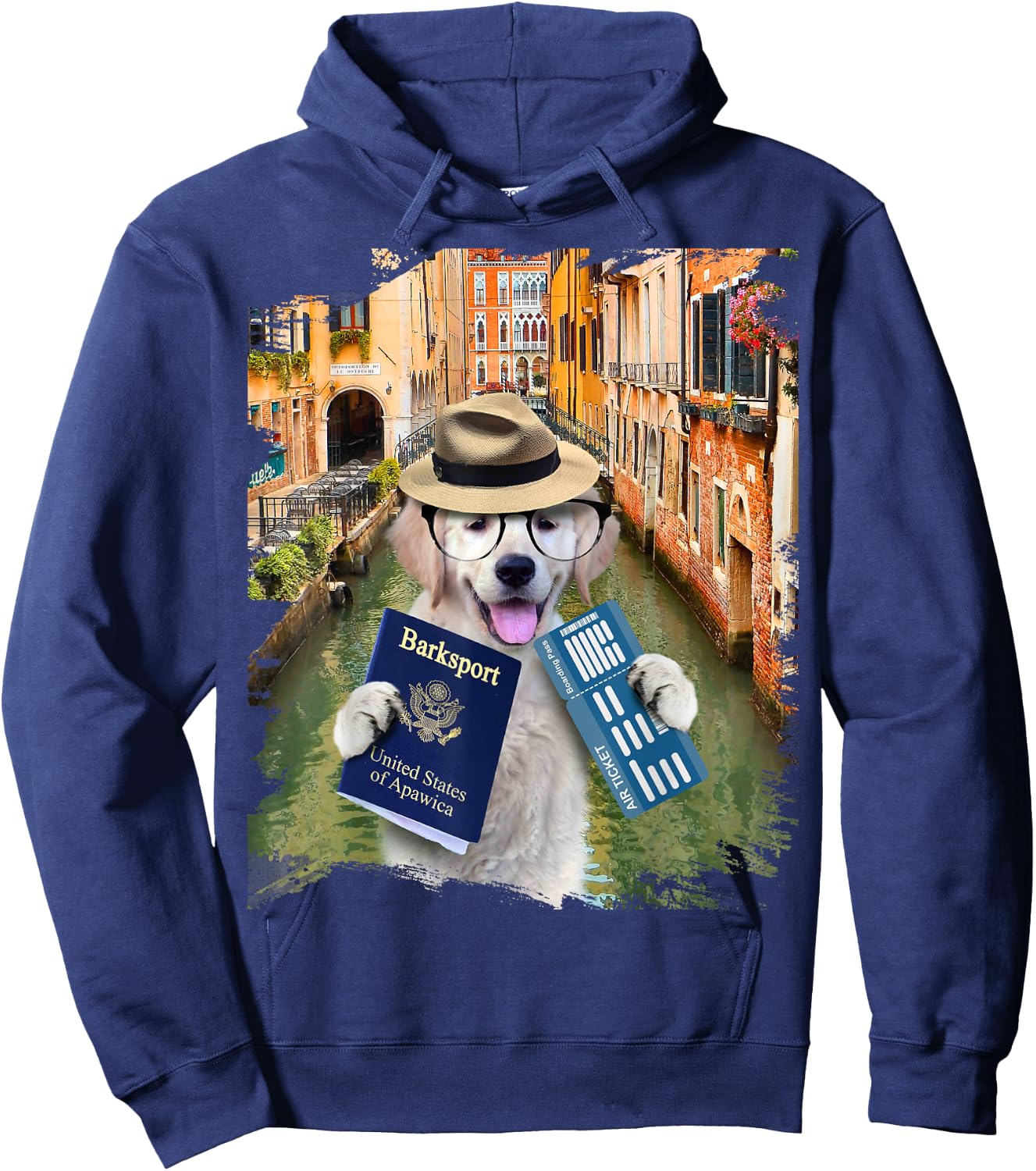 Golden Retriever Dog Tourist In Venice Italy Funny Women Kids Hoodie - Hoodie | Navy