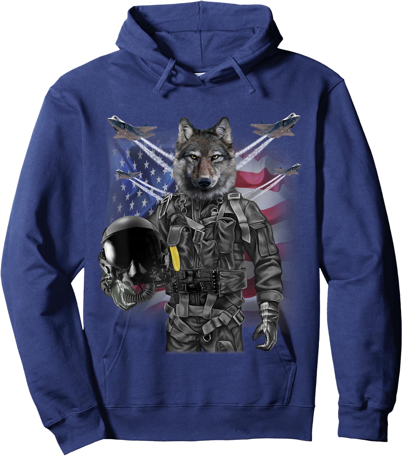 Patriotic Wolf Fighter Pilot American Flag Military Hoodie - Hoodie | Navy