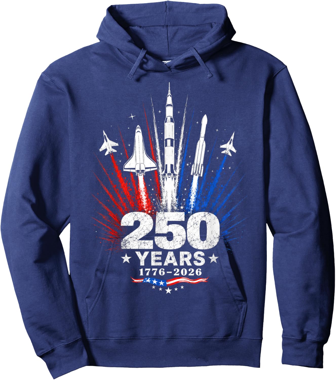 250 Years 1776 2026 American Patriotic Space Jets Tribute Hoodie - Hoodie | Navy