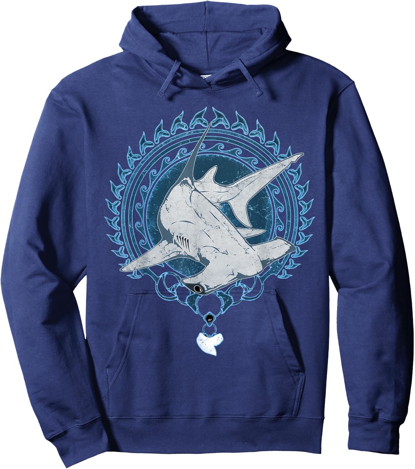 Hammerhead Shark Tooth Necklace Polynesian Tribal Tattoo Hoodie - Hoodie | Navy