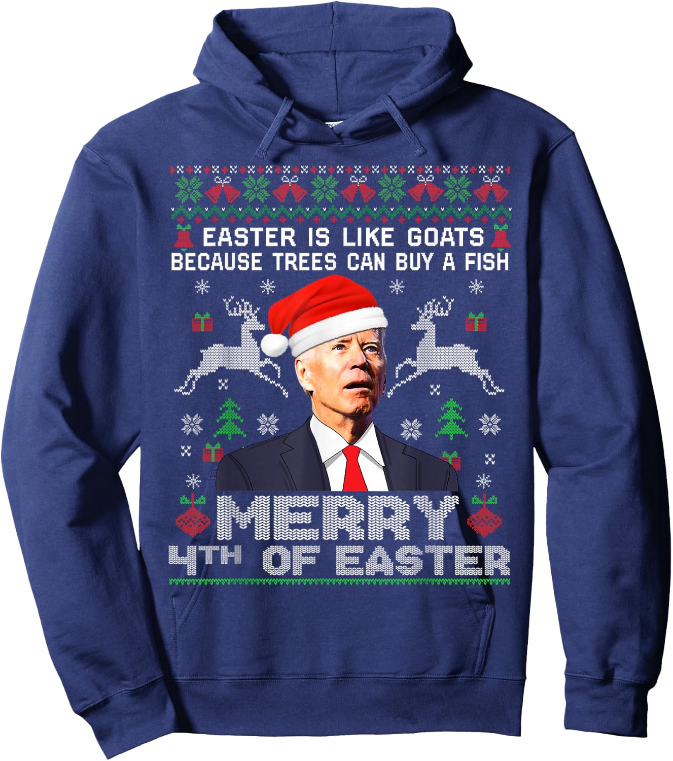 Merry 4th of Easter Funny Biden Ugly Christmas Sweater Men Hoodie - Hoodie | Navy