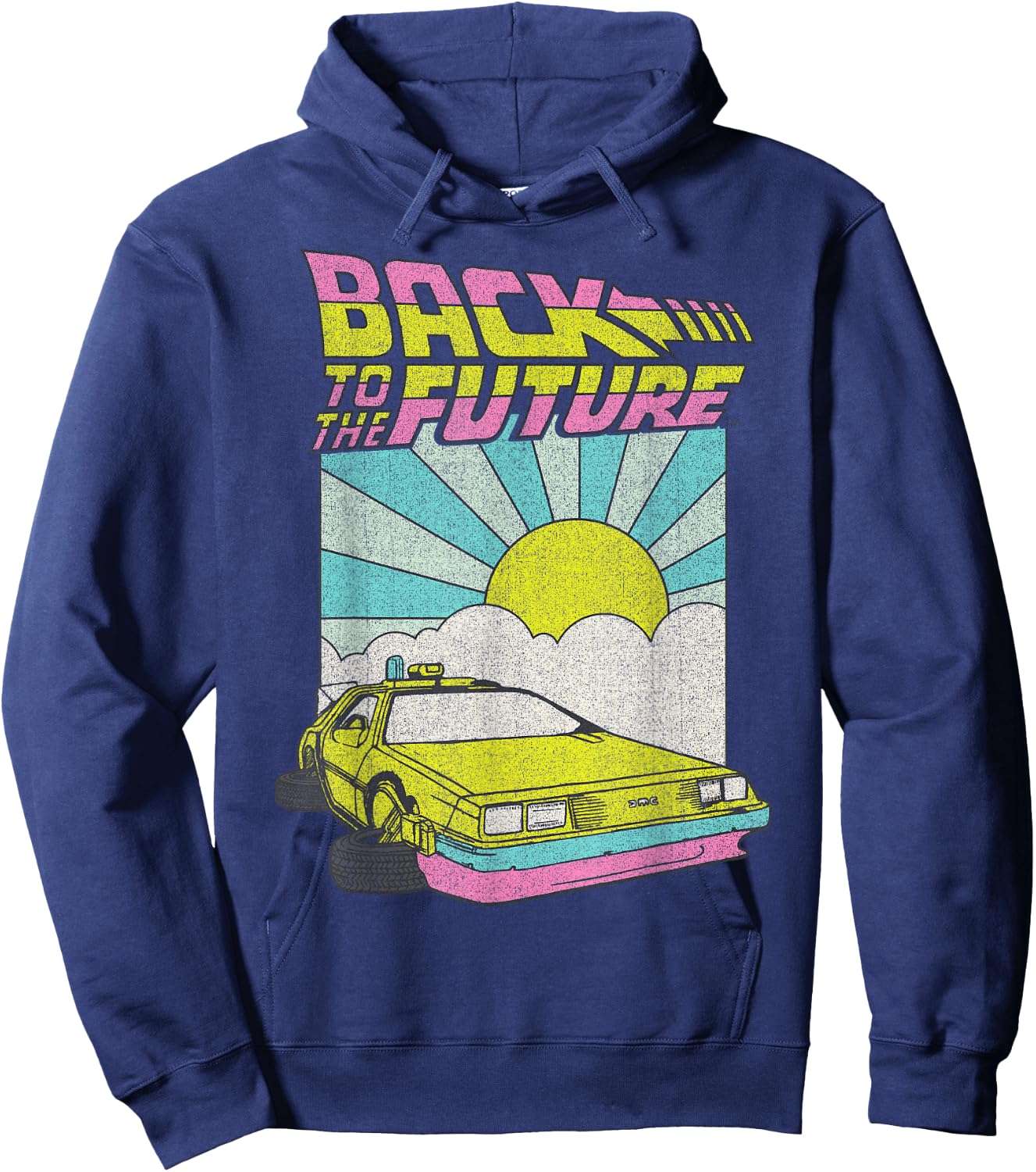 Back to The Future Delorean Sunrise Cartoon Small Hoodie - Hoodie | Navy
