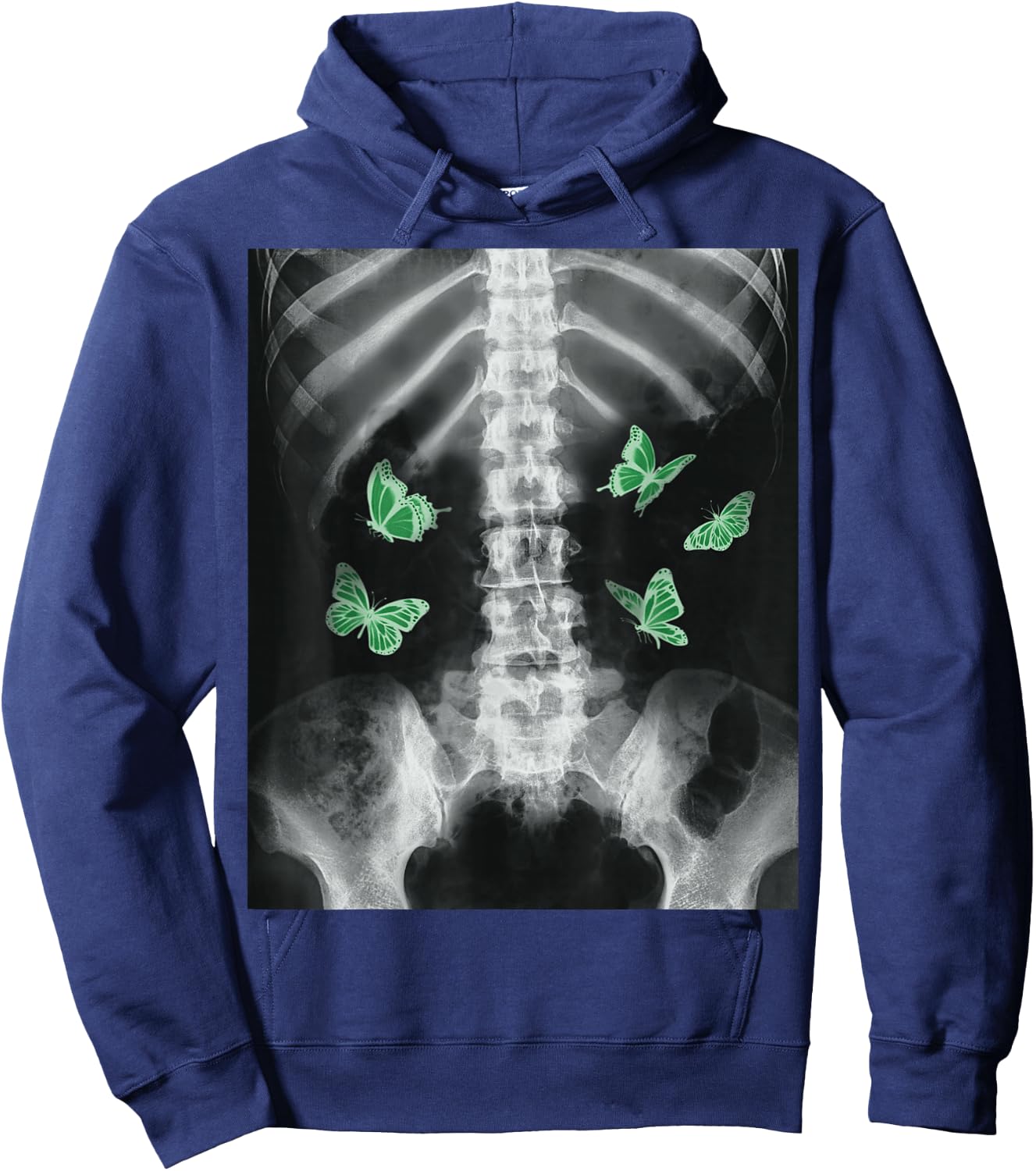 Egirl Xray Skeleton Green Butterfly Harajuku Dark Grunge Alt Hoodie - Hoodie | Navy