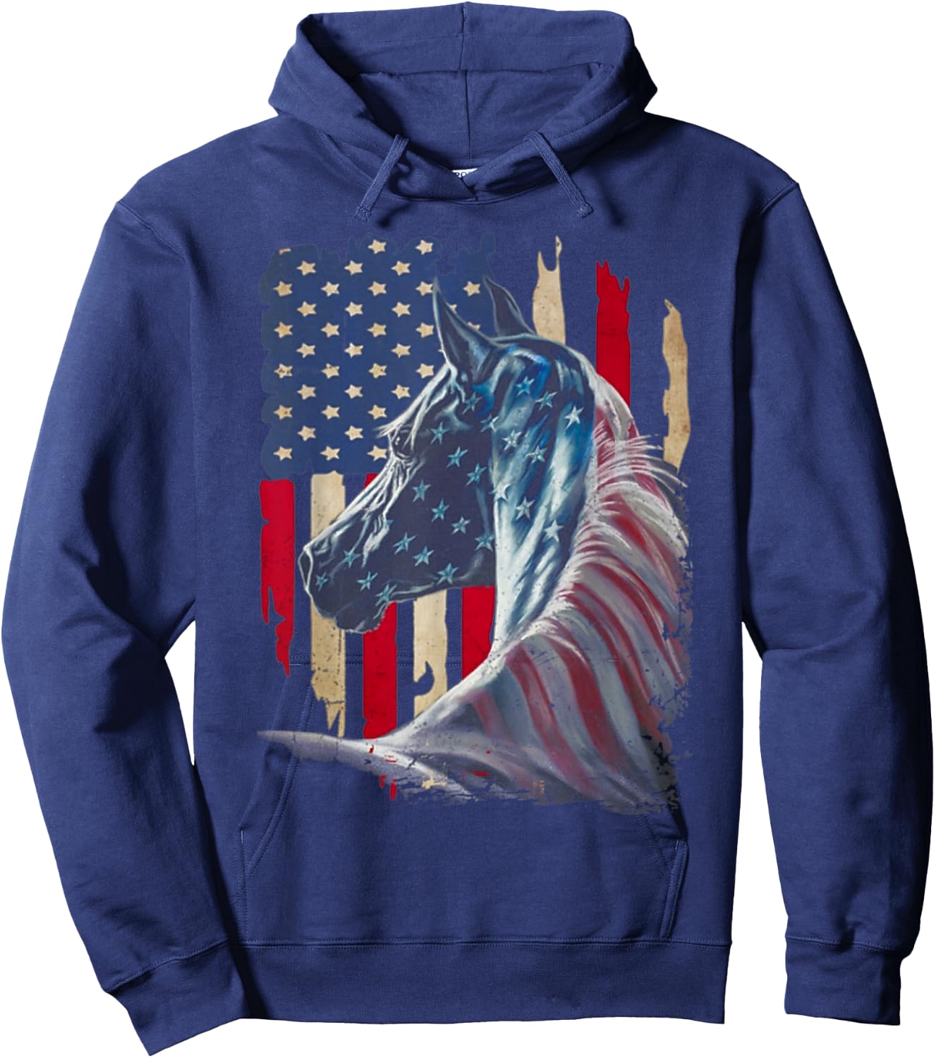 Horses America Flag 4th of July Independence day Women Men Hoodie - Hoodie | Navy