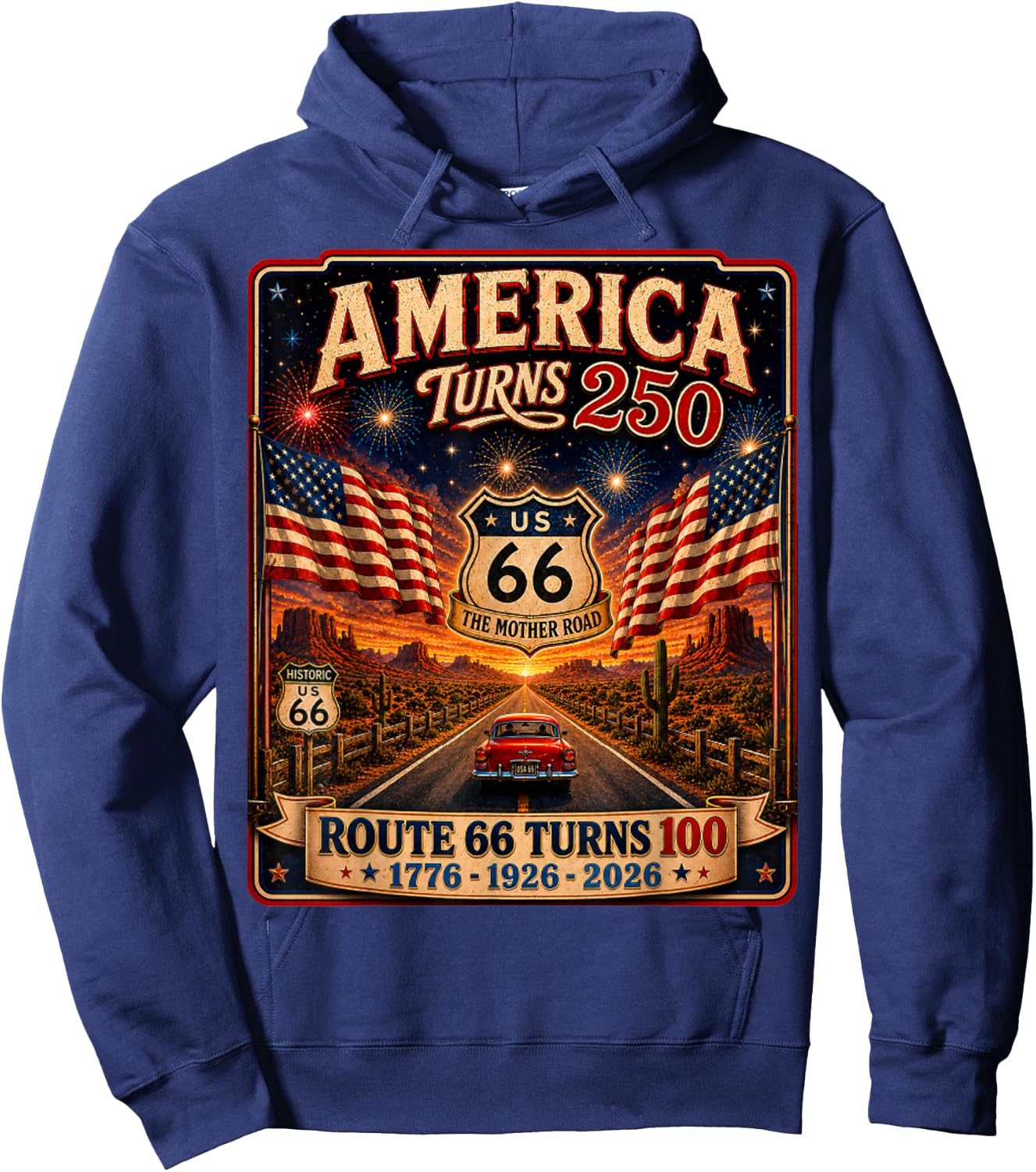 Vintage USA 250 US Highway 66 Road Anniversary Hoodie - Hoodie | Navy