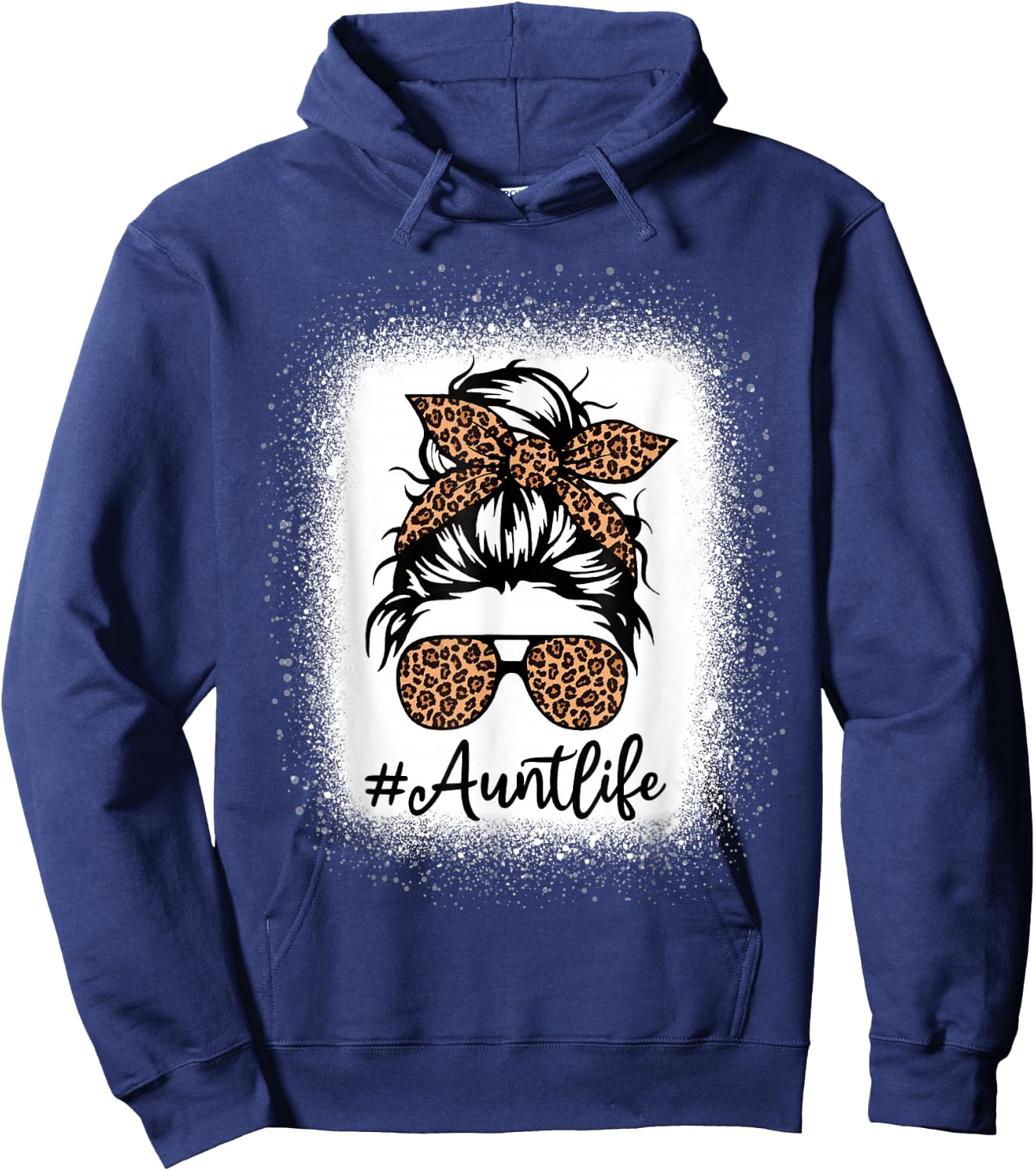 Best Aunt Life Messy Bun Leopard Bleached Auntie Mothers Day Hoodie - Hoodie | Navy