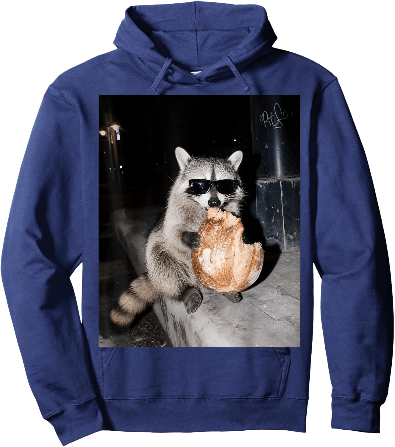 Funny Raccoon Eating Sourdough Bread On The Street Baking Hoodie - Hoodie | Navy