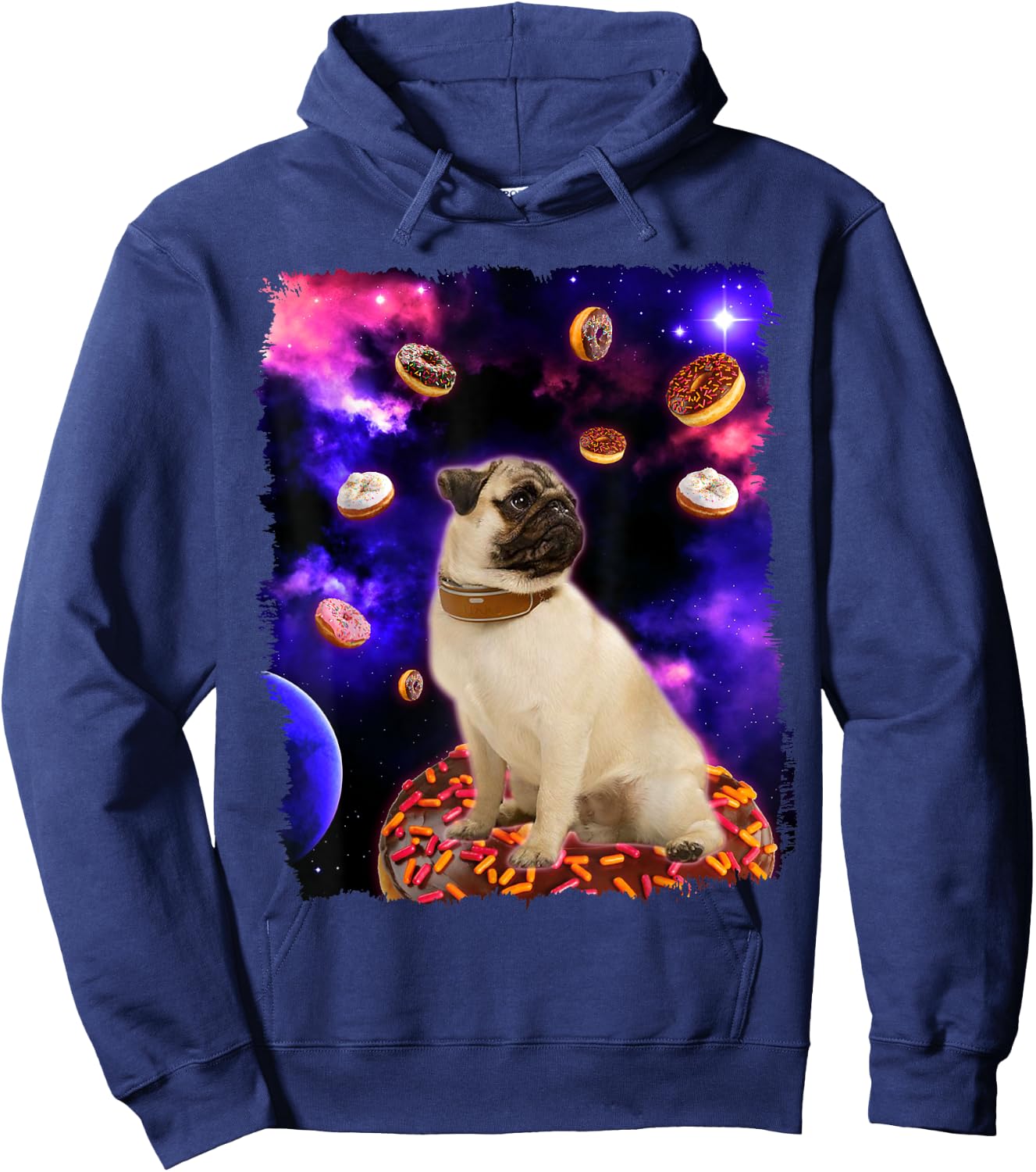 Adorable Pug in Space with Doughnuts - Pug Dog Gift Men Women Girls Kids Hoodie - Hoodie | Navy