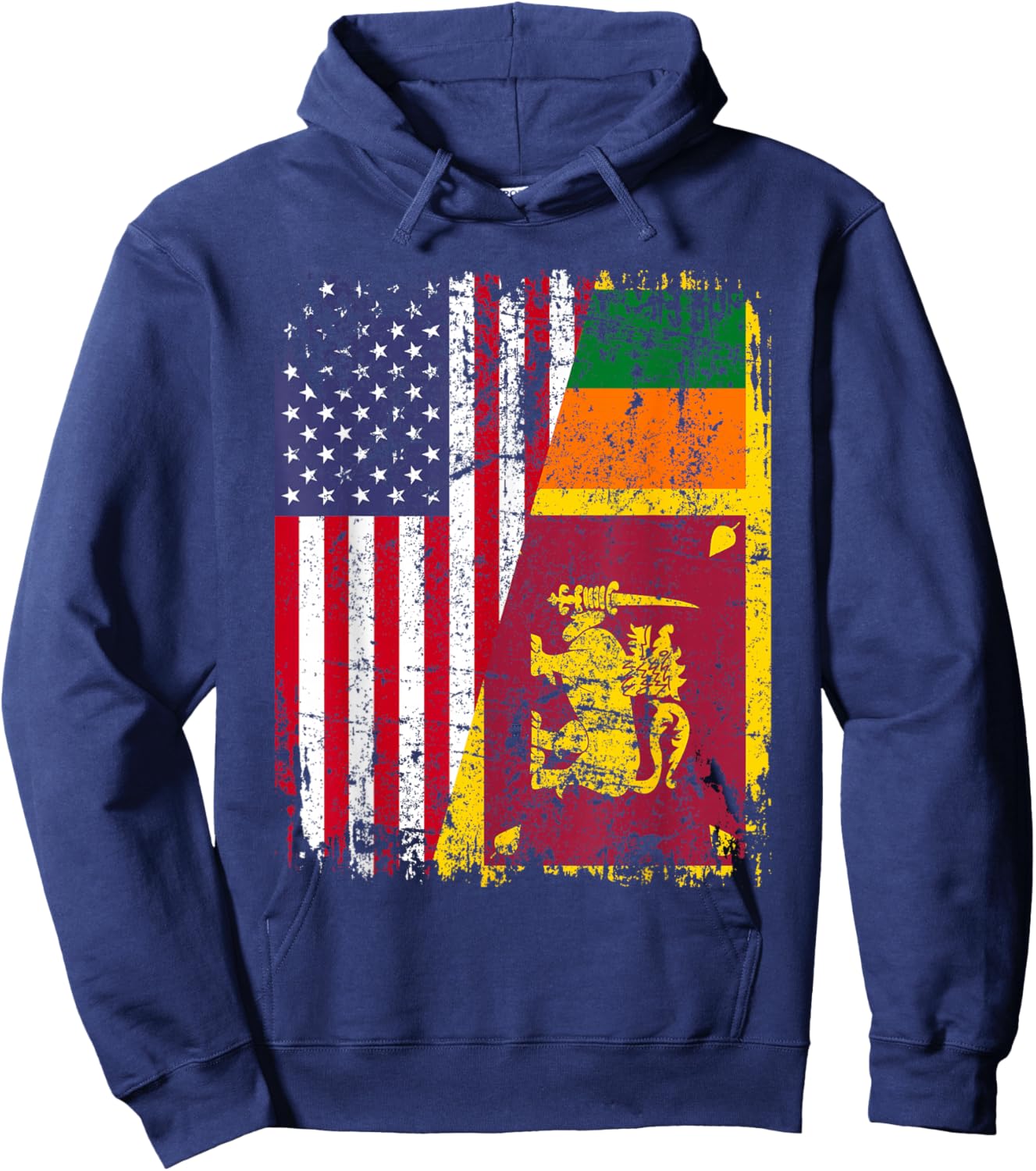 SRI LANKAN ROOTS | Half American Flag | USA SRI LANKA FLAG Hoodie - Hoodie | Navy