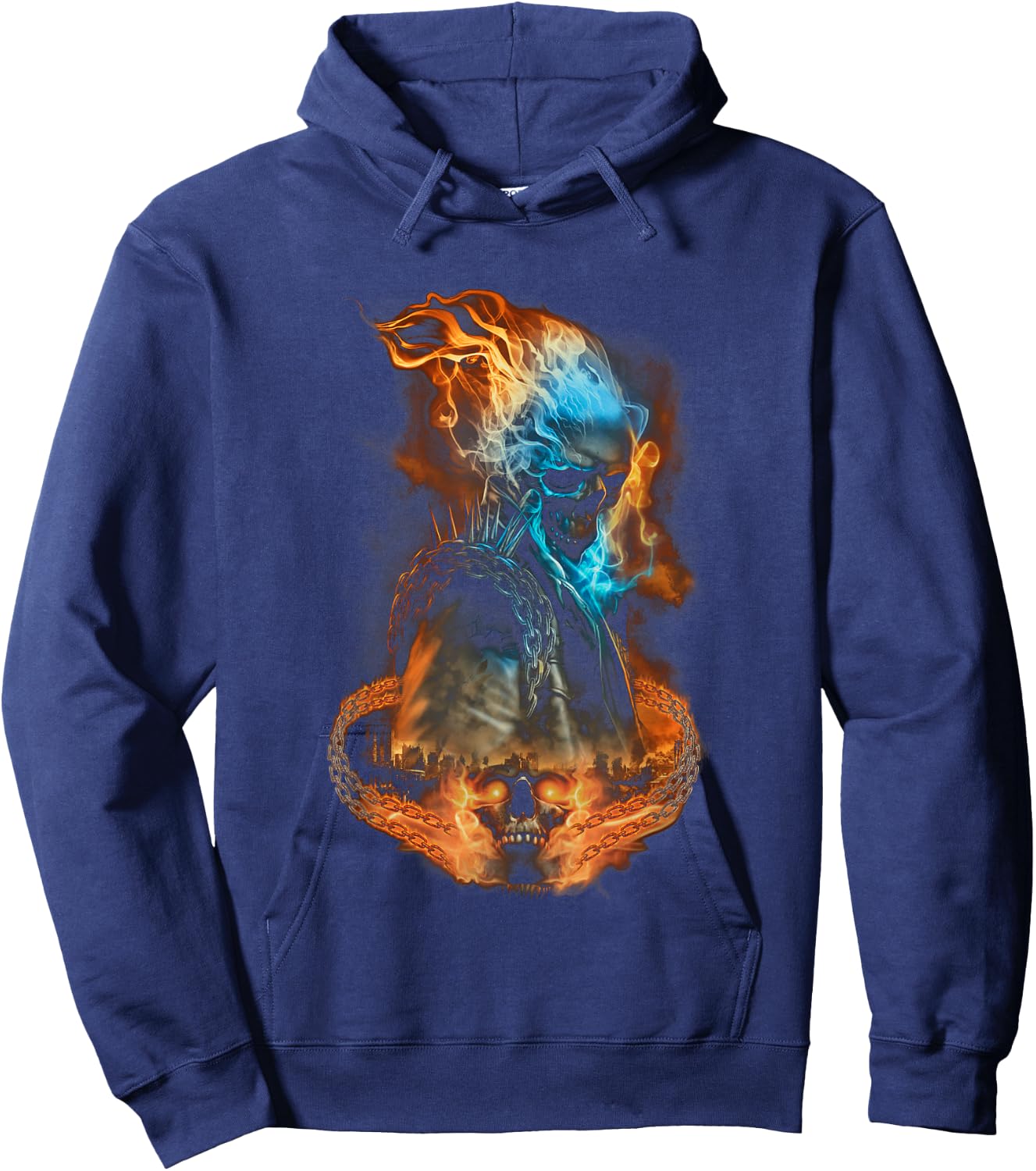 Marvel Ghost Rider Flaming Chains City Portrait Small Hoodie - Hoodie | Navy