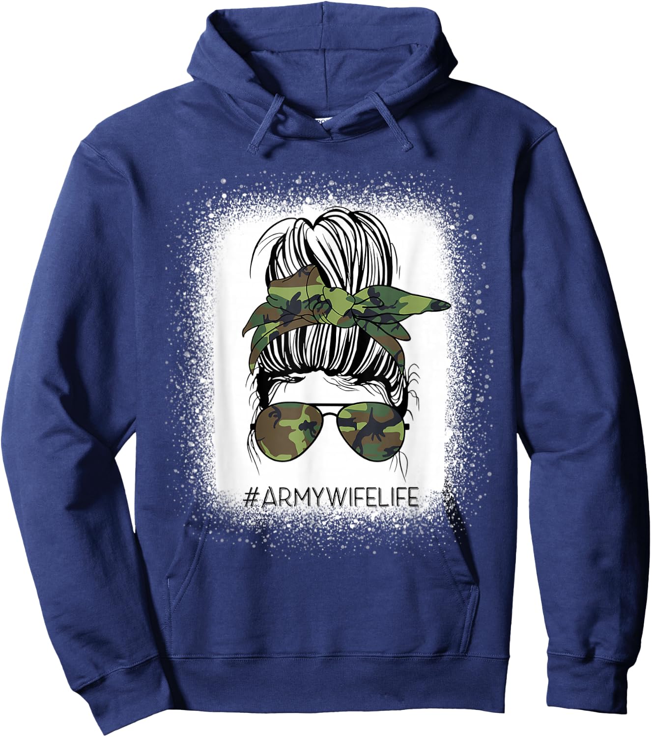 Bleached Messy Bun Army Wife Life Camouflage Mother's Day Hoodie - Hoodie | Navy