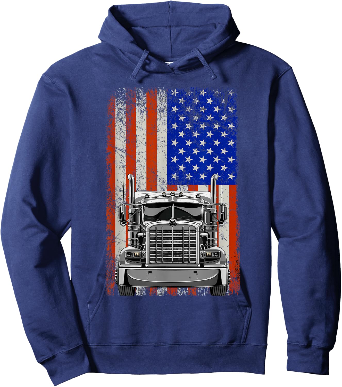 US American Flag Semi Truck Driver Hoodie - Hoodie | Navy