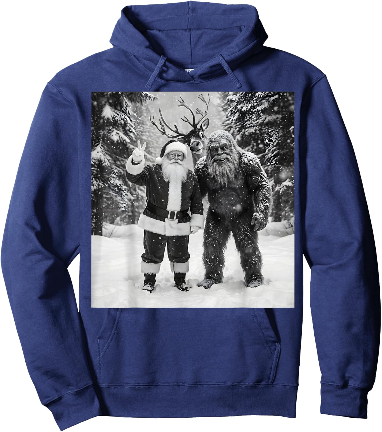 Vintage Bigfoot Santa Claus Selfie Christmas Hoodie - Hoodie | Navy