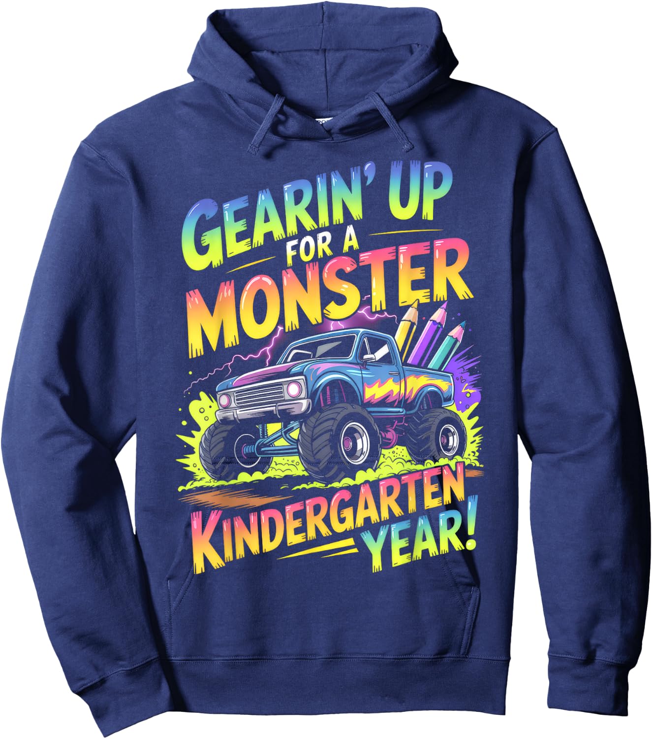 Back to School Kindergarten Monster Truck First Day Boys Hoodie - Hoodie | Navy