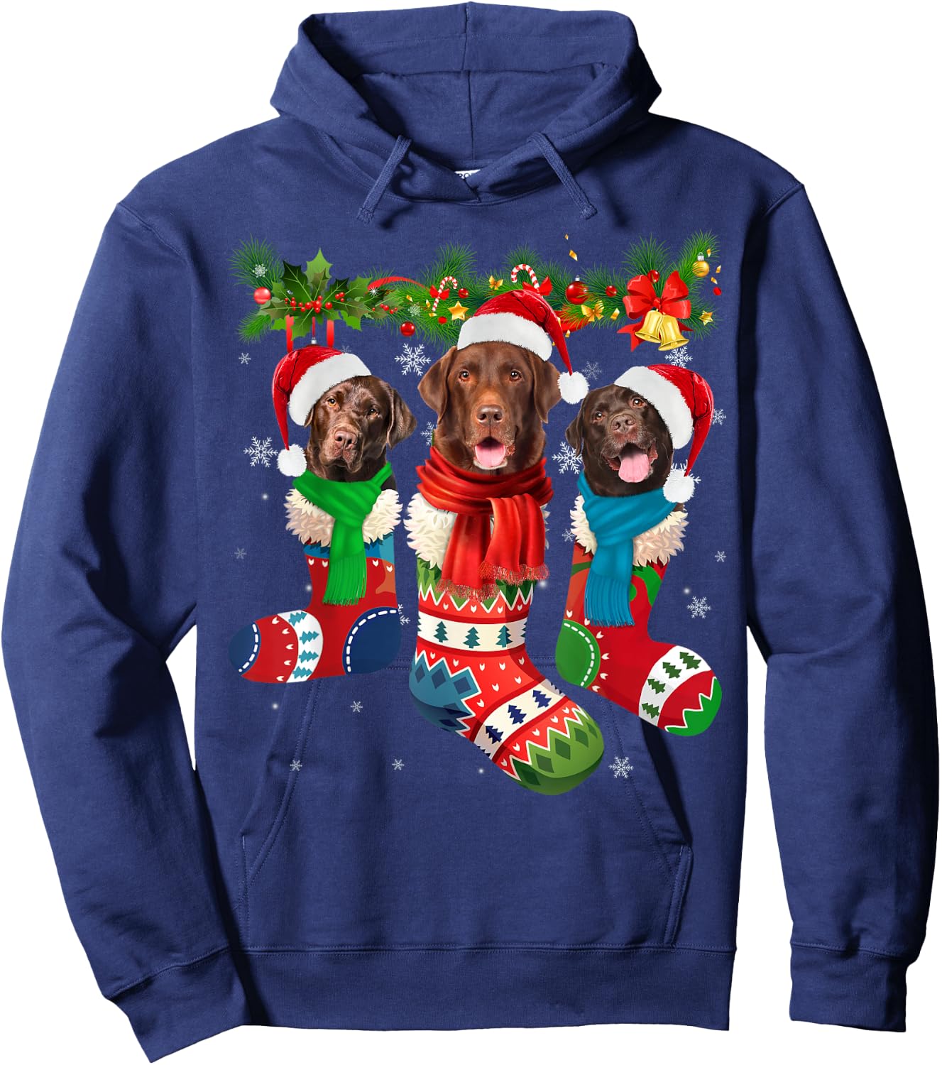 Chocolate Lab In Christmas Socks Hoodie - Hoodie | Navy
