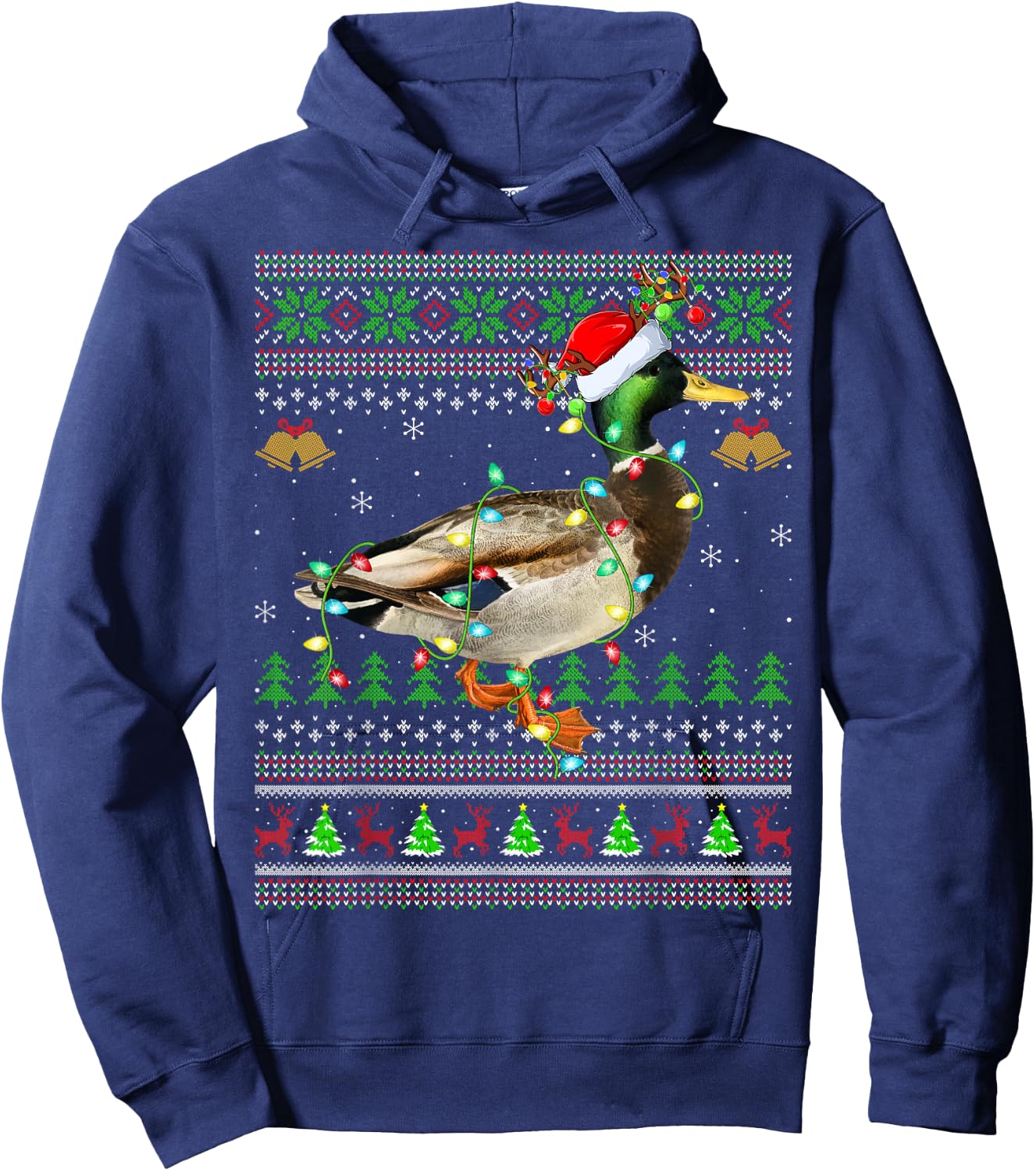 Mallard Bird Lover Xmas Santa Mallard Ugly Christmas Hoodie - Hoodie | Navy
