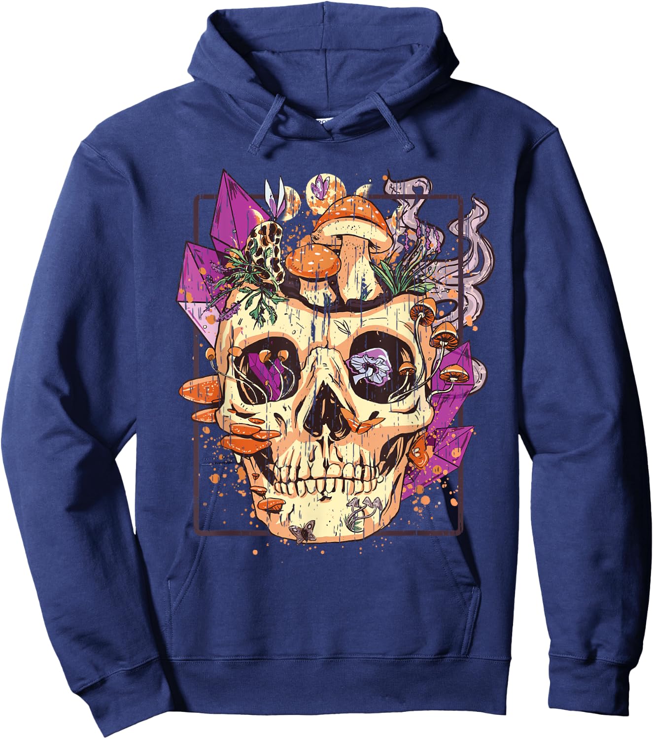 Goblincore Aesthetic. Grunge Moon Crystals Mushrooms Skull Hoodie - Hoodie | Navy