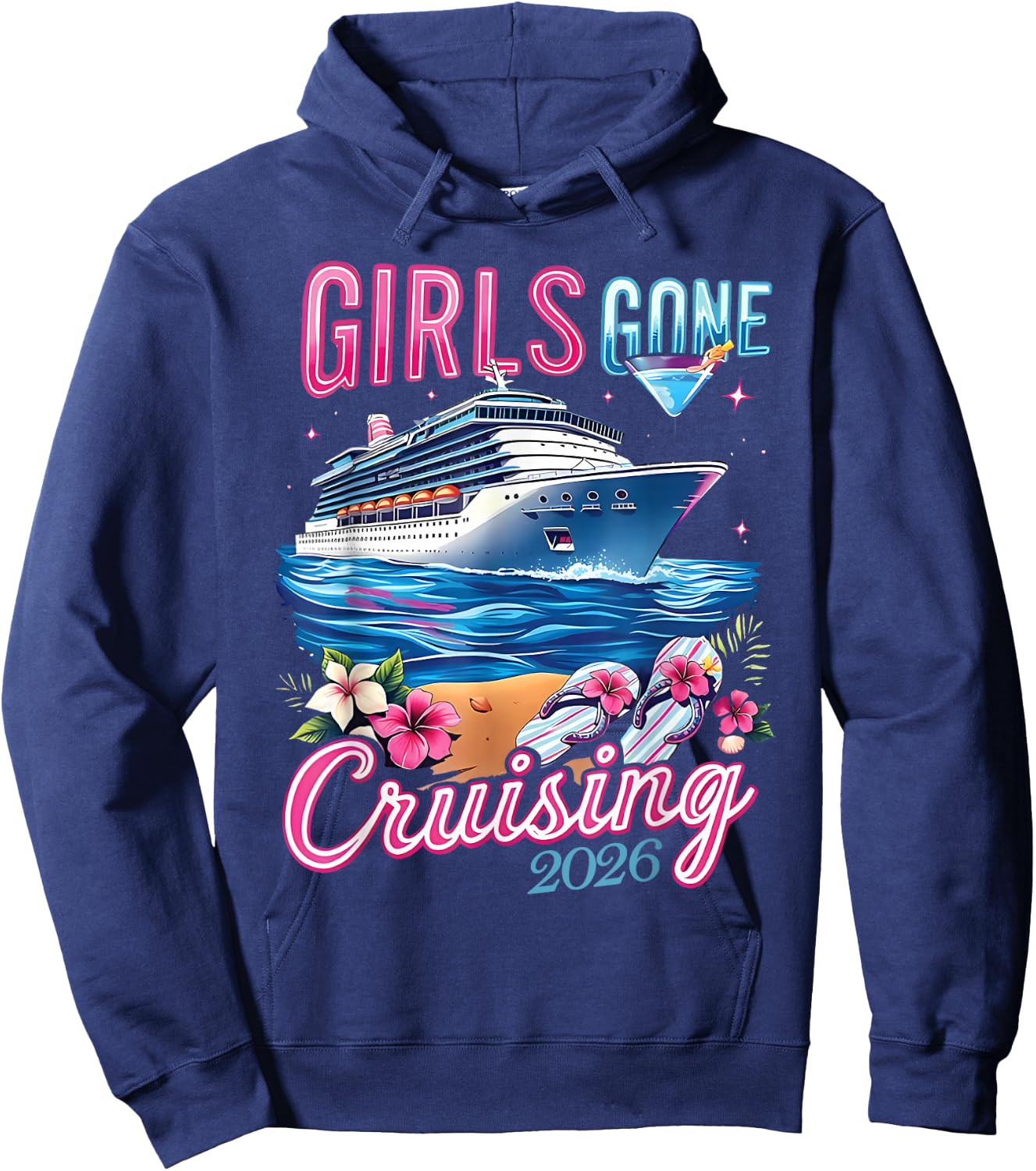 Ship Besties Girl Gone Cruising 2026 Tropical Summer Trip Hoodie - Hoodie | Navy