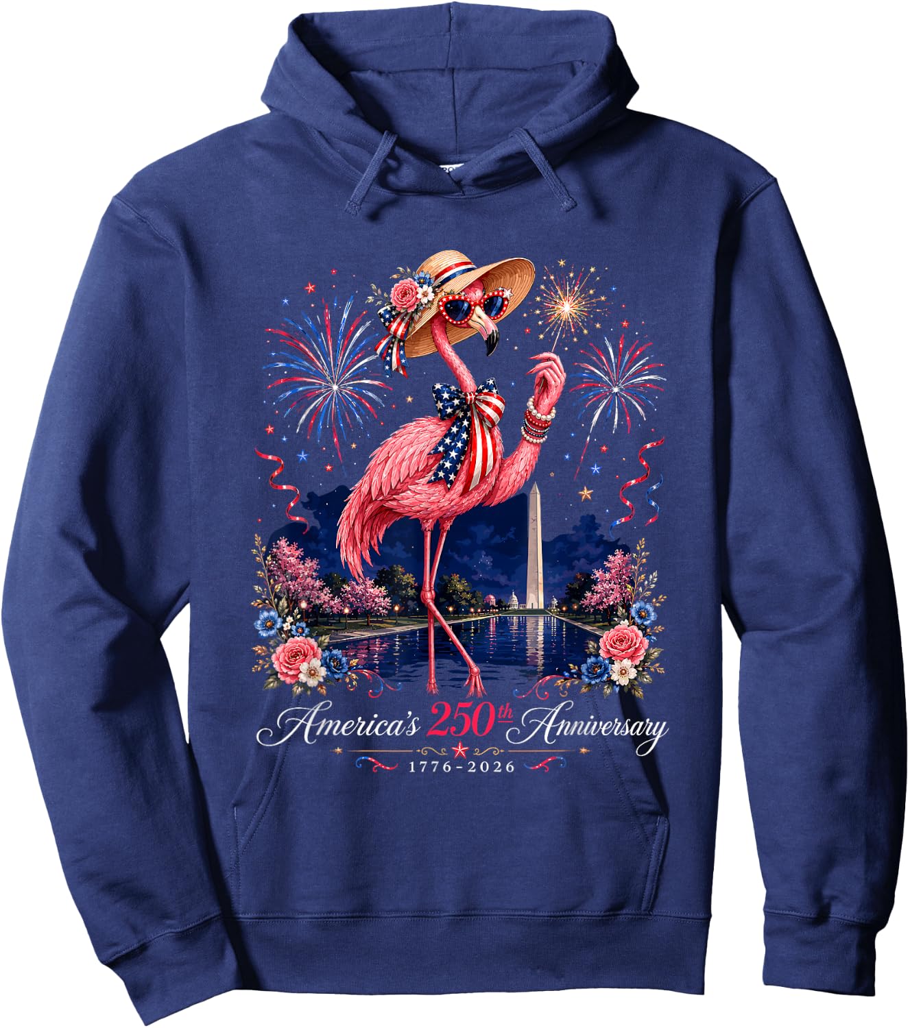 Patriotic Pink Flamingo Reflecting Pool 250 Years Hoodie - Hoodie | Navy