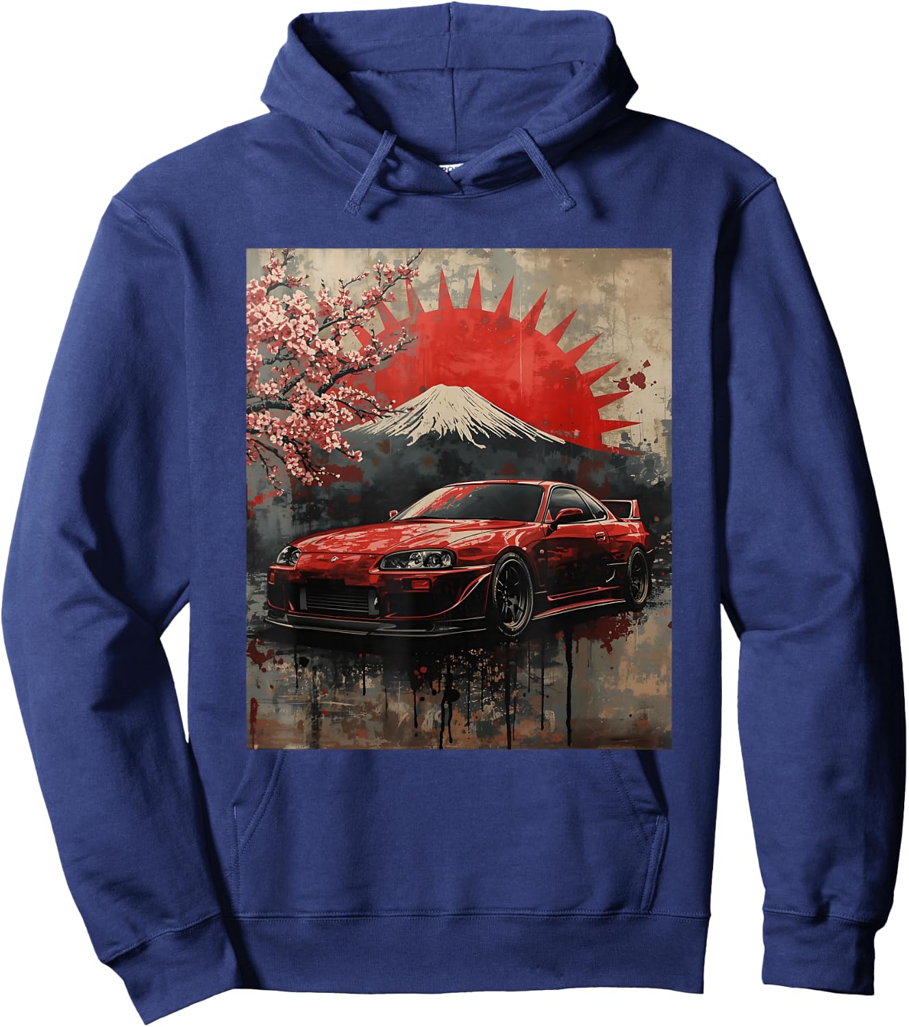 JDM Drift Race Car Sakura Blossom Rising Sun Japanese Art Hoodie - Hoodie | Navy