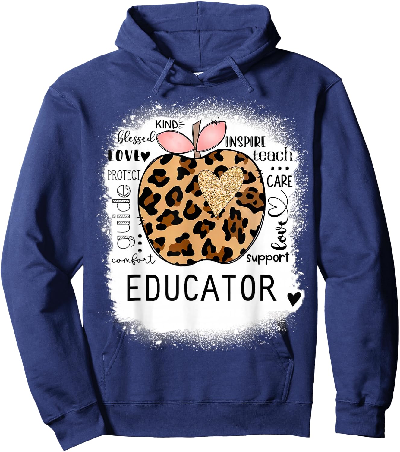 Bleached Educator, Leopard Apple, Inspire Teach, Blessed Hoodie - Hoodie | Navy