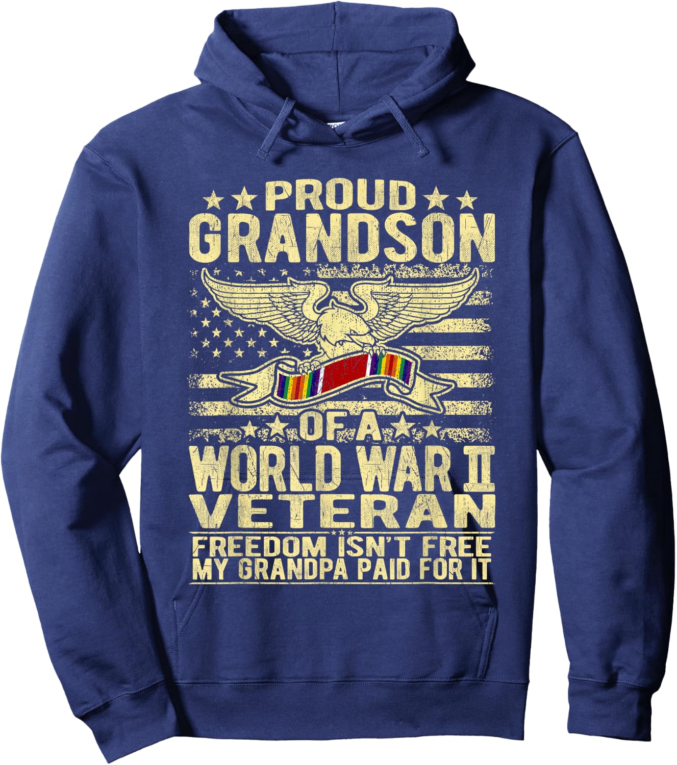 Freedom Isn't Free - Proud Grandson Of World War 2 Veteran Hoodie - Hoodie | Navy
