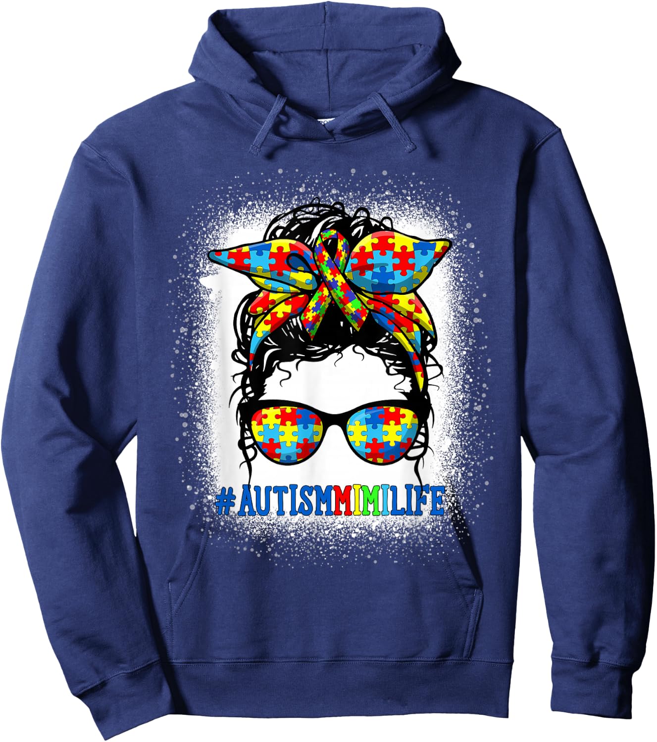 Autism Mimi Life Messy Bun Autism Awareness Support Autistic Hoodie - Hoodie | Navy