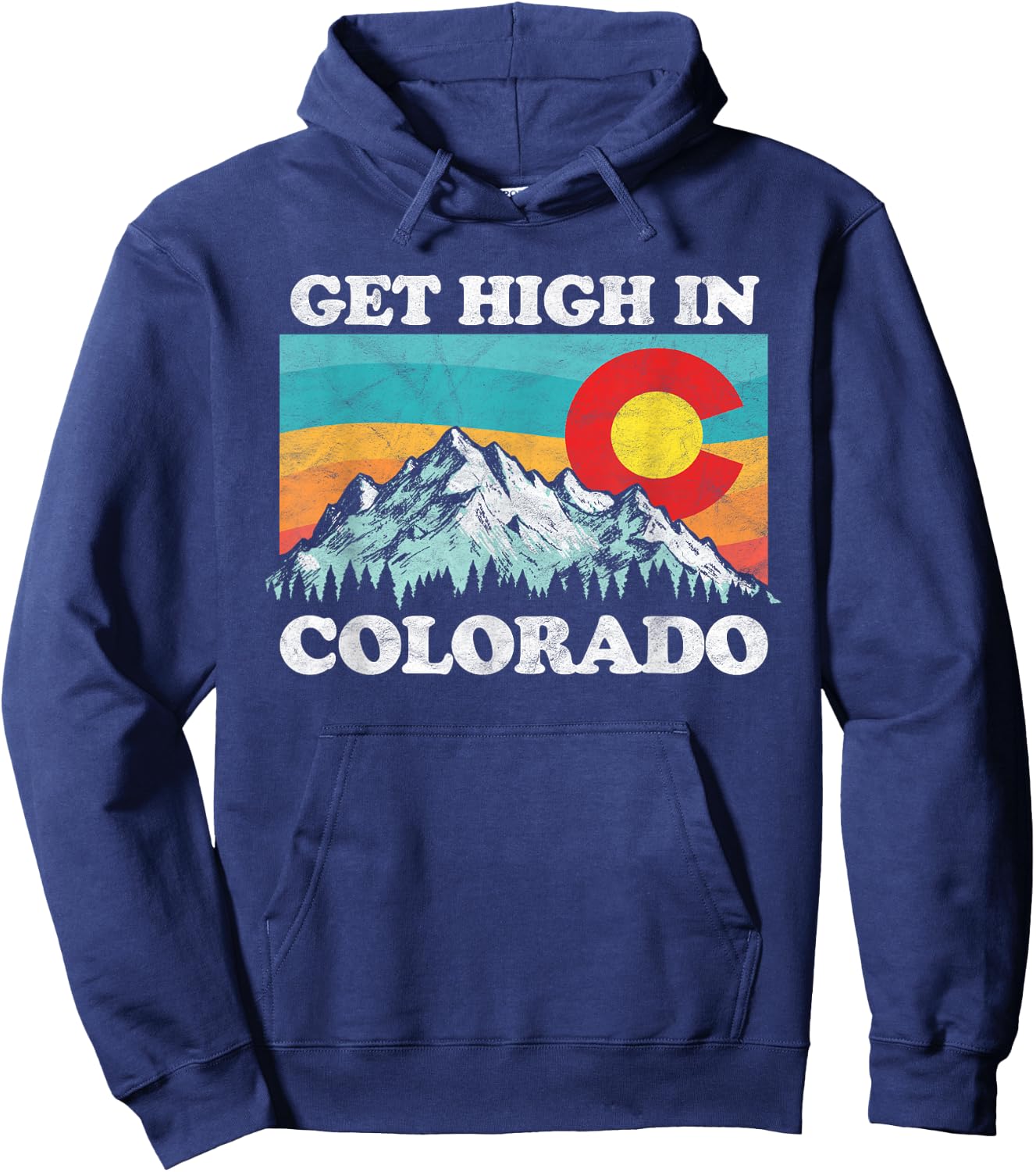 Get High in Colorado Retro State Flag Mountains Graphic Hoodie - Hoodie | Navy