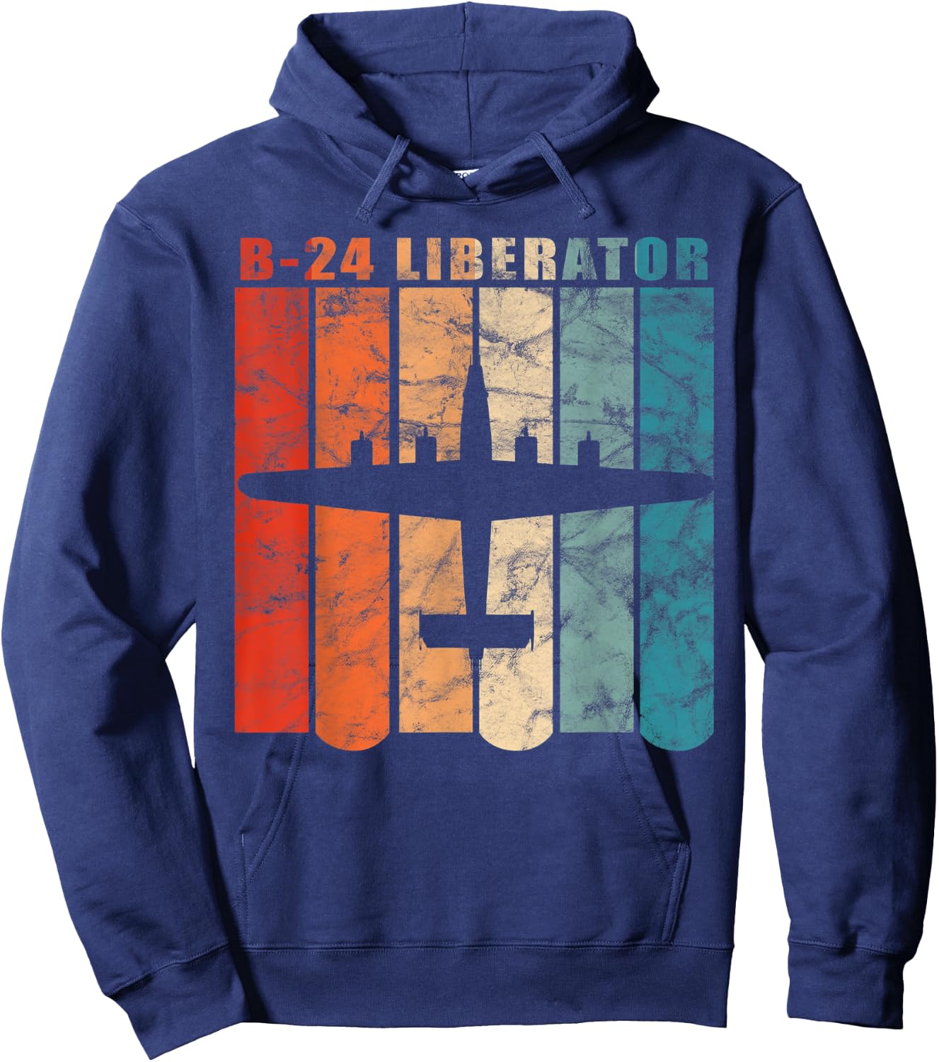 B-24 Liberator WWII Airplane Retro Colors Design Hoodie - Hoodie | Navy