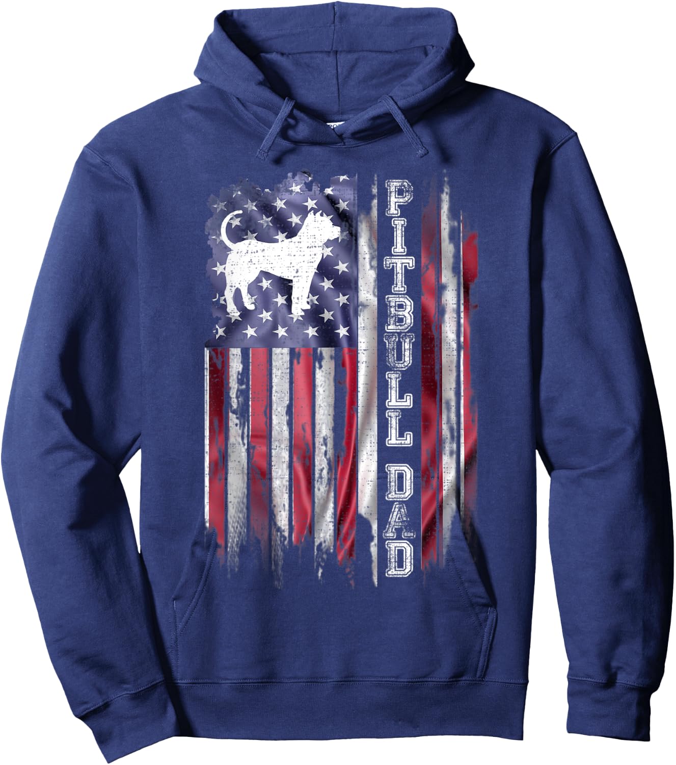Vintage American Flag Proud Pitbull Dad Pittie Silhouette Hoodie - Hoodie | Navy