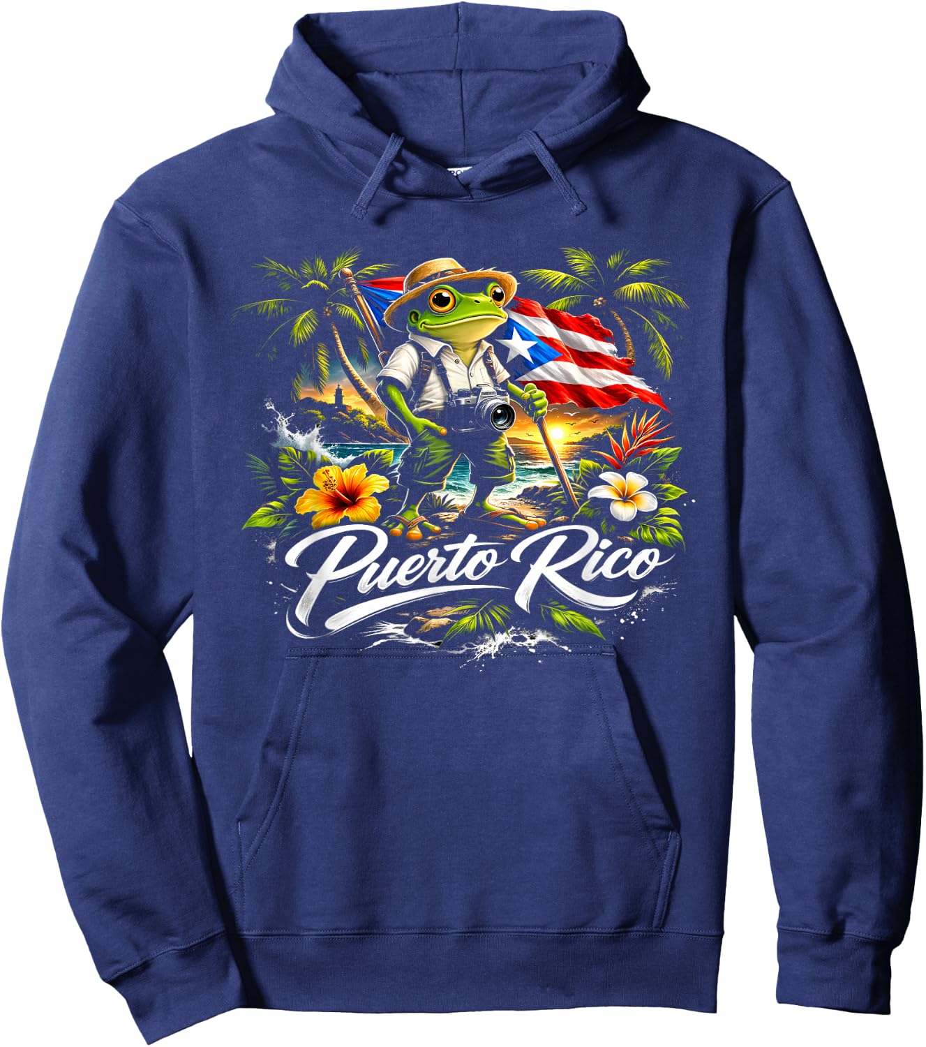 Puerto Rico Flag El Coqui National Symbol Caribbean Style Hoodie - Hoodie | Navy