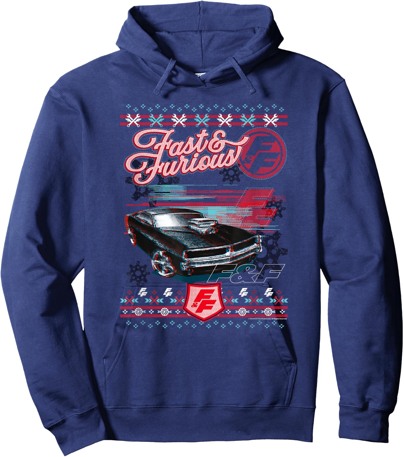 Fast & Furious Ugly Christmas Sweater Car Logo Hoodie - Hoodie | Navy