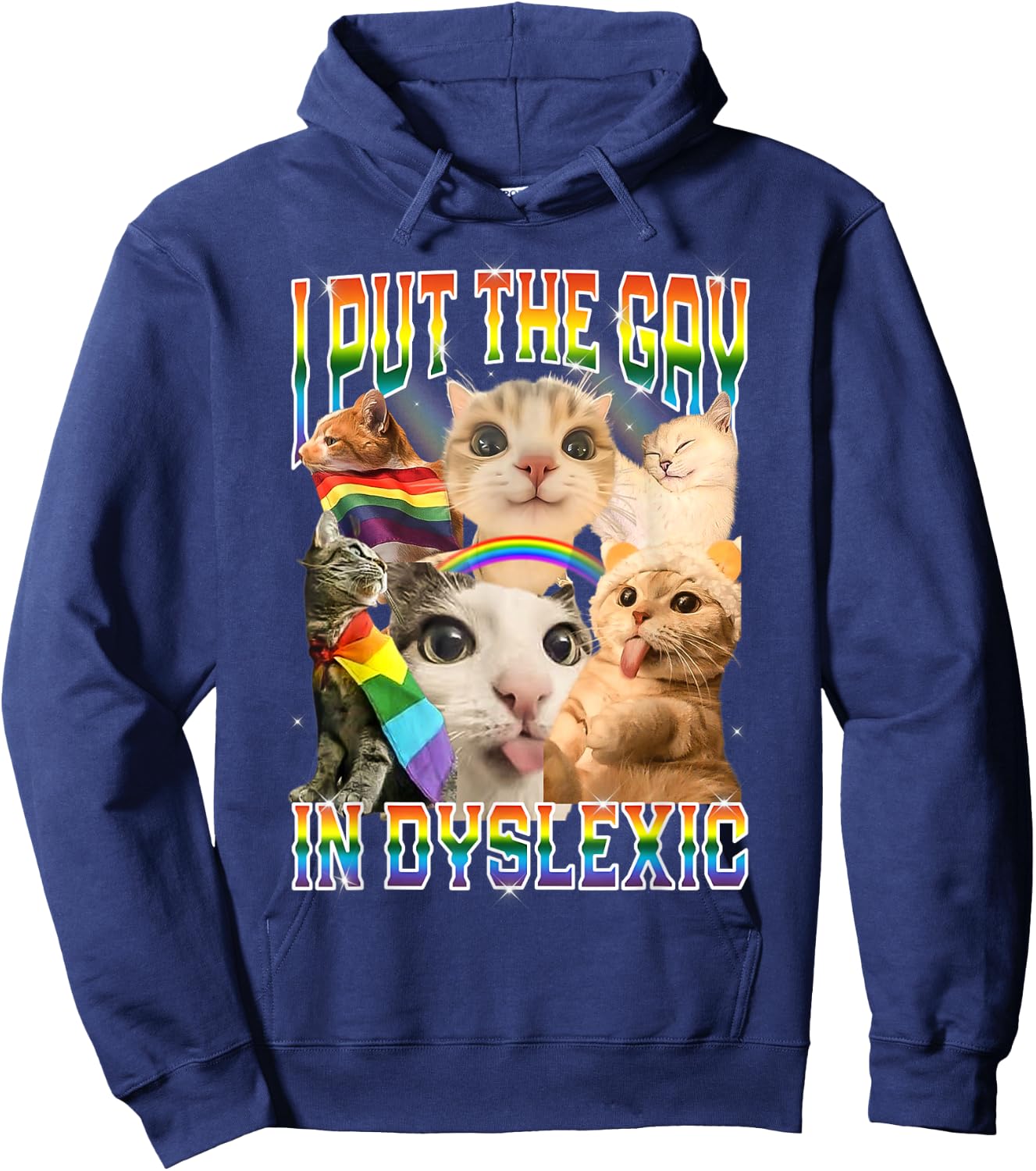 I Put The Gay in Dyslexic Funny Cat Meme Bootleg Hoodie - Hoodie | Navy