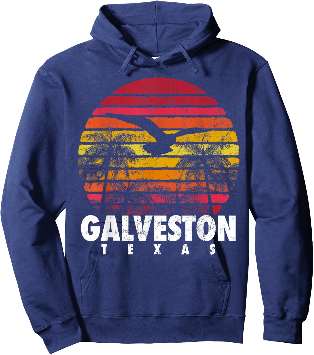 GALVESTON TX TEXAS Gift Beach Vintage Retro Sunset Souvenir Hoodie - Hoodie | Navy