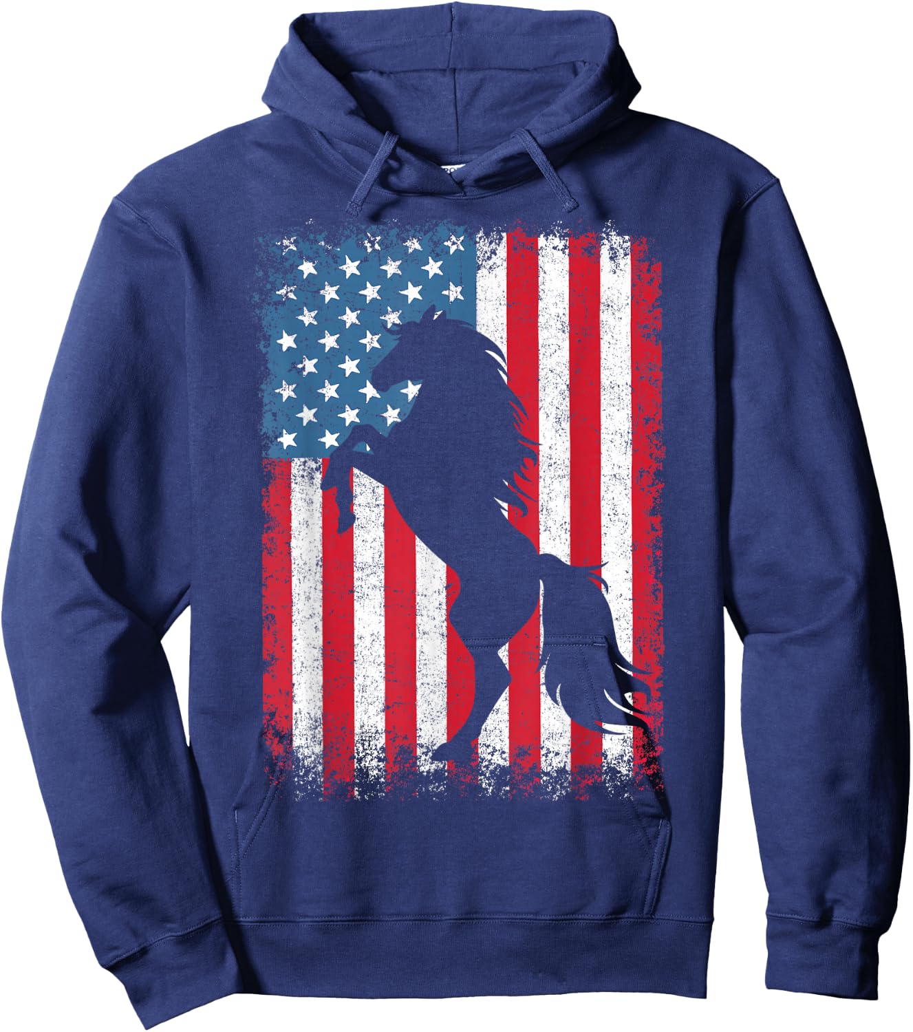 Horse American Flag USA 4th of July Men Women Boys Girls Hoodie - Hoodie | Navy