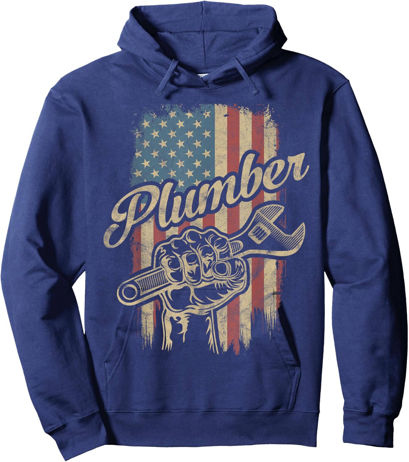 Plumber American Flag Plumbing Gift Pipe Wrench Patriotic Hoodie - Hoodie | Navy