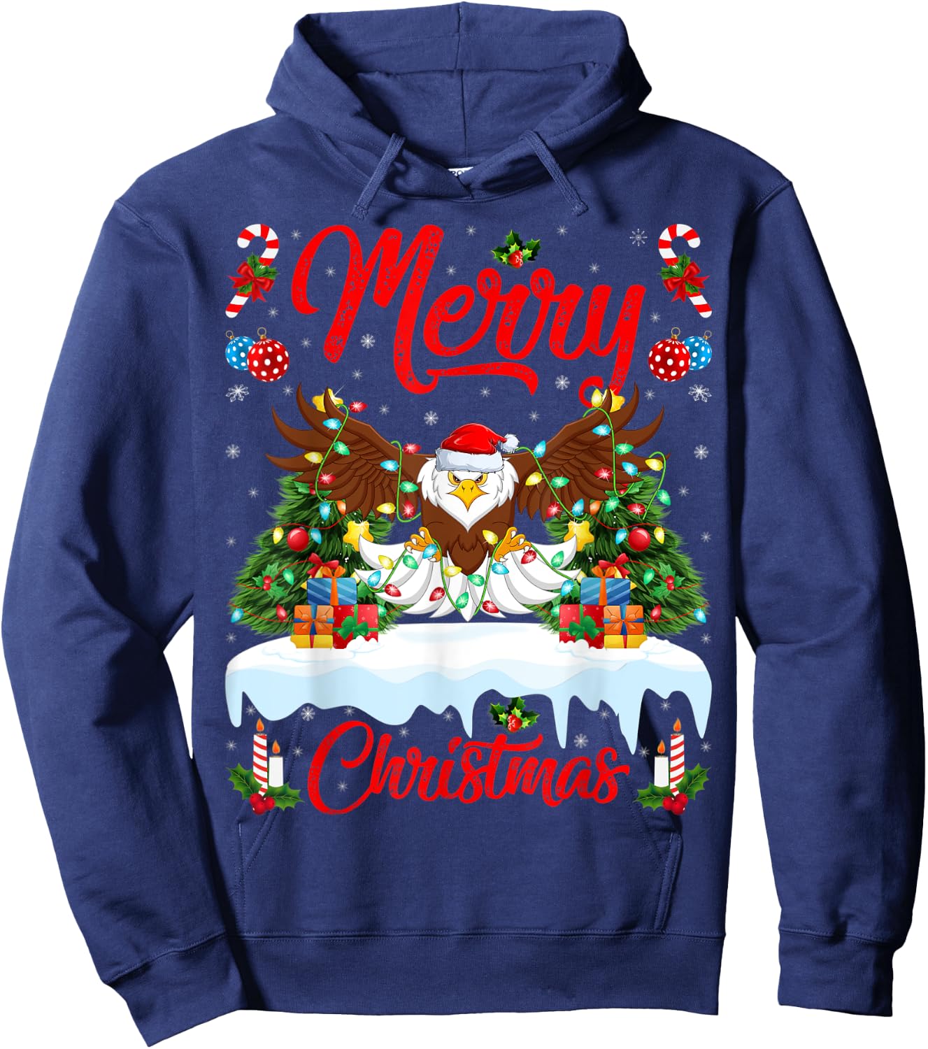 Bald Eagle Lover Xmas Lighting Santa Bald Eagle Christmas Hoodie - Hoodie | Navy