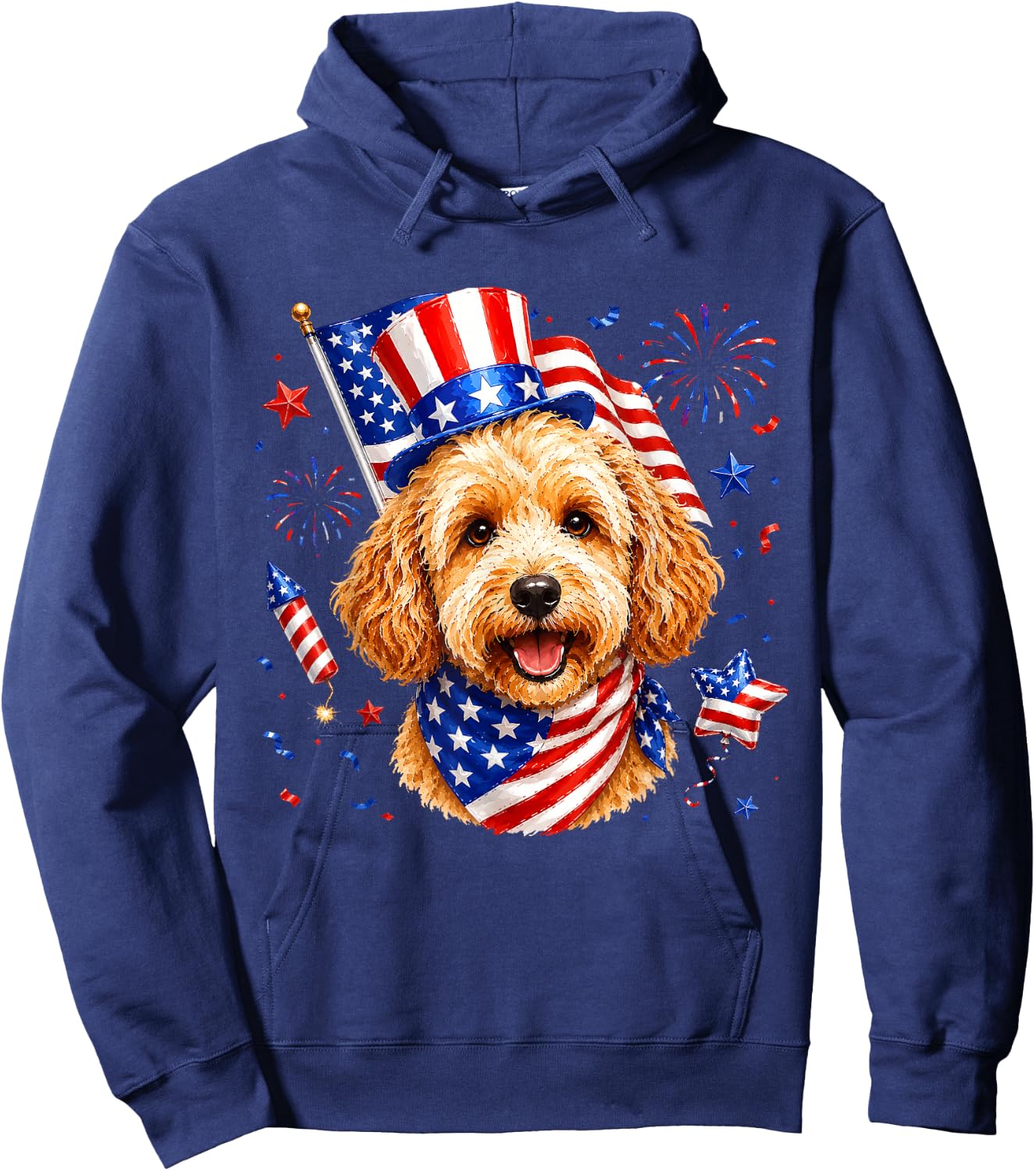 Cute Goldendoodle US American Flag 4th of July Men Women Kid Hoodie - Hoodie | Navy