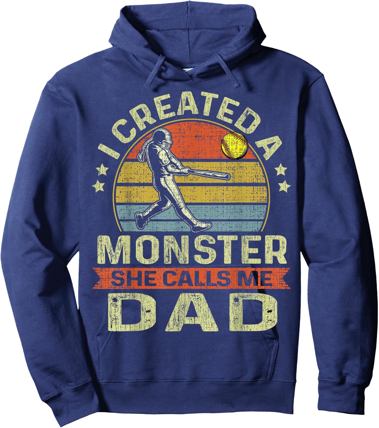 Father's Day Softball I Created A Monster She Calls Me Dad Hoodie - Hoodie | Navy