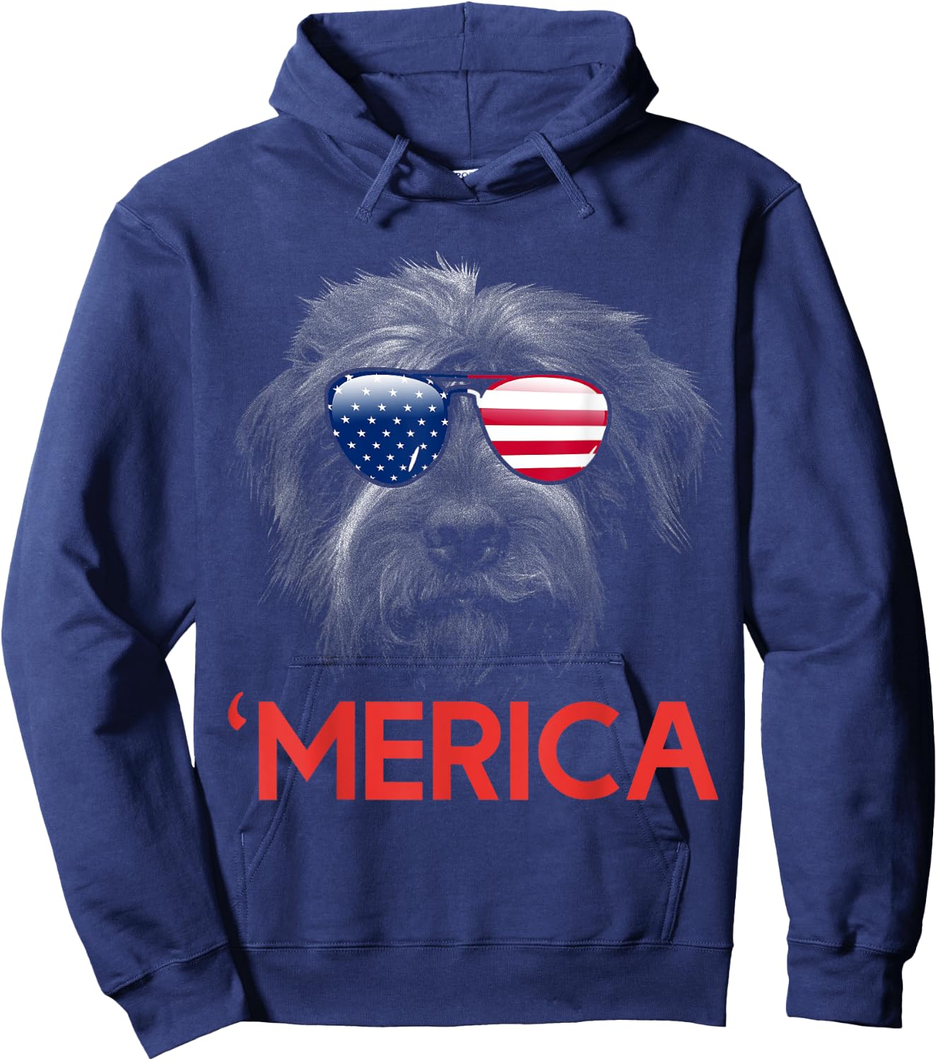 Merica Wirehaired pointing griffon American Flag Women Men Hoodie - Hoodie | Navy