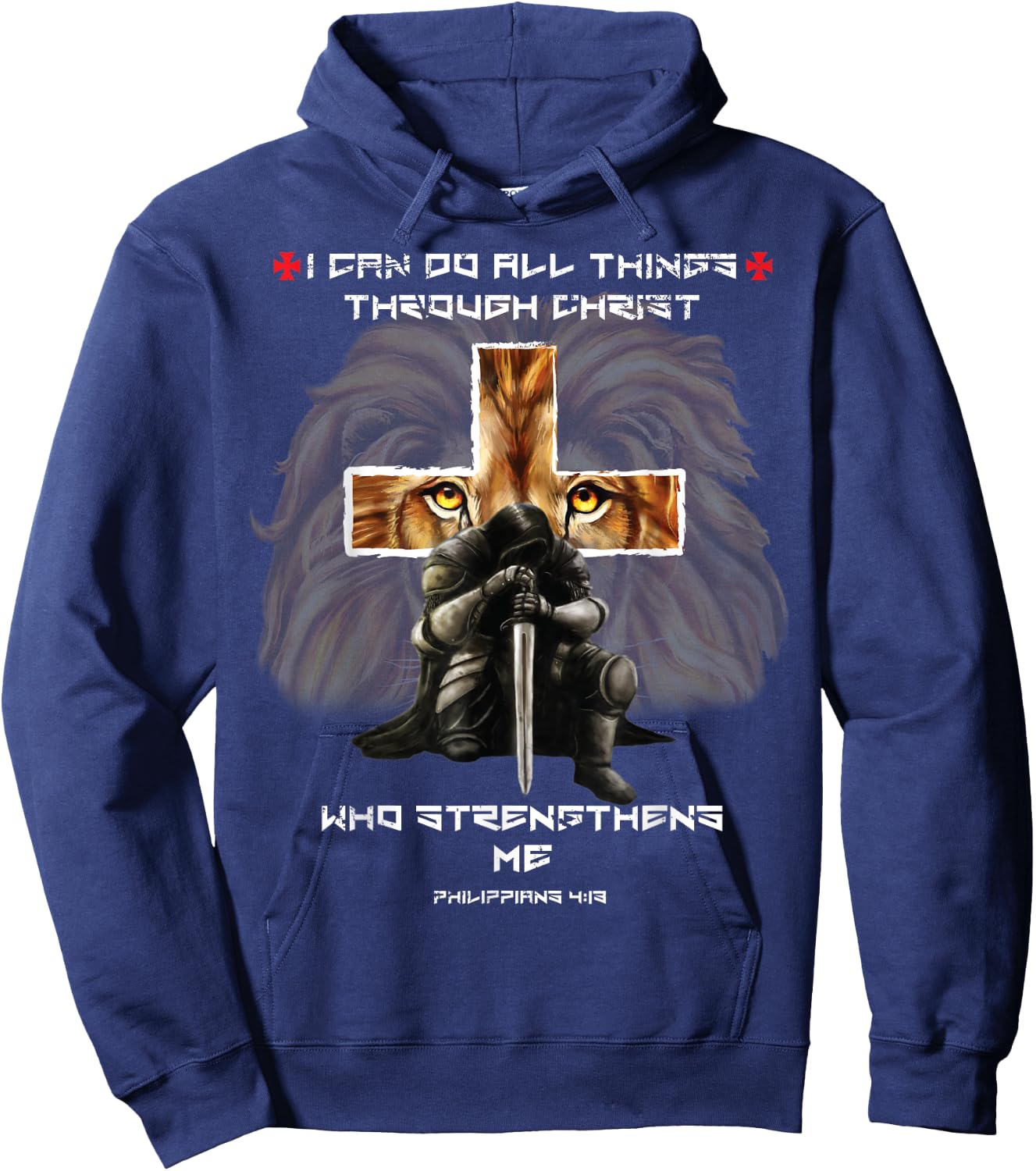 Philippians 4:13 Christian Verse Gift Lion Cross Men Husband Hoodie - Hoodie | Navy
