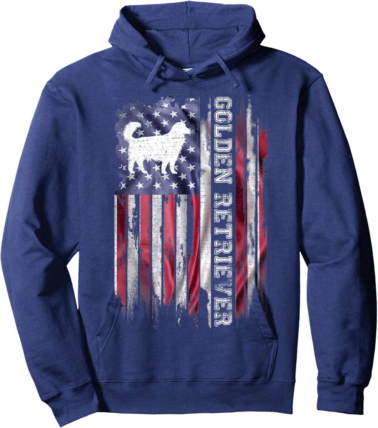 Vintage USA American Flag Love Golden Retriever Silhouette Hoodie - Hoodie | Navy