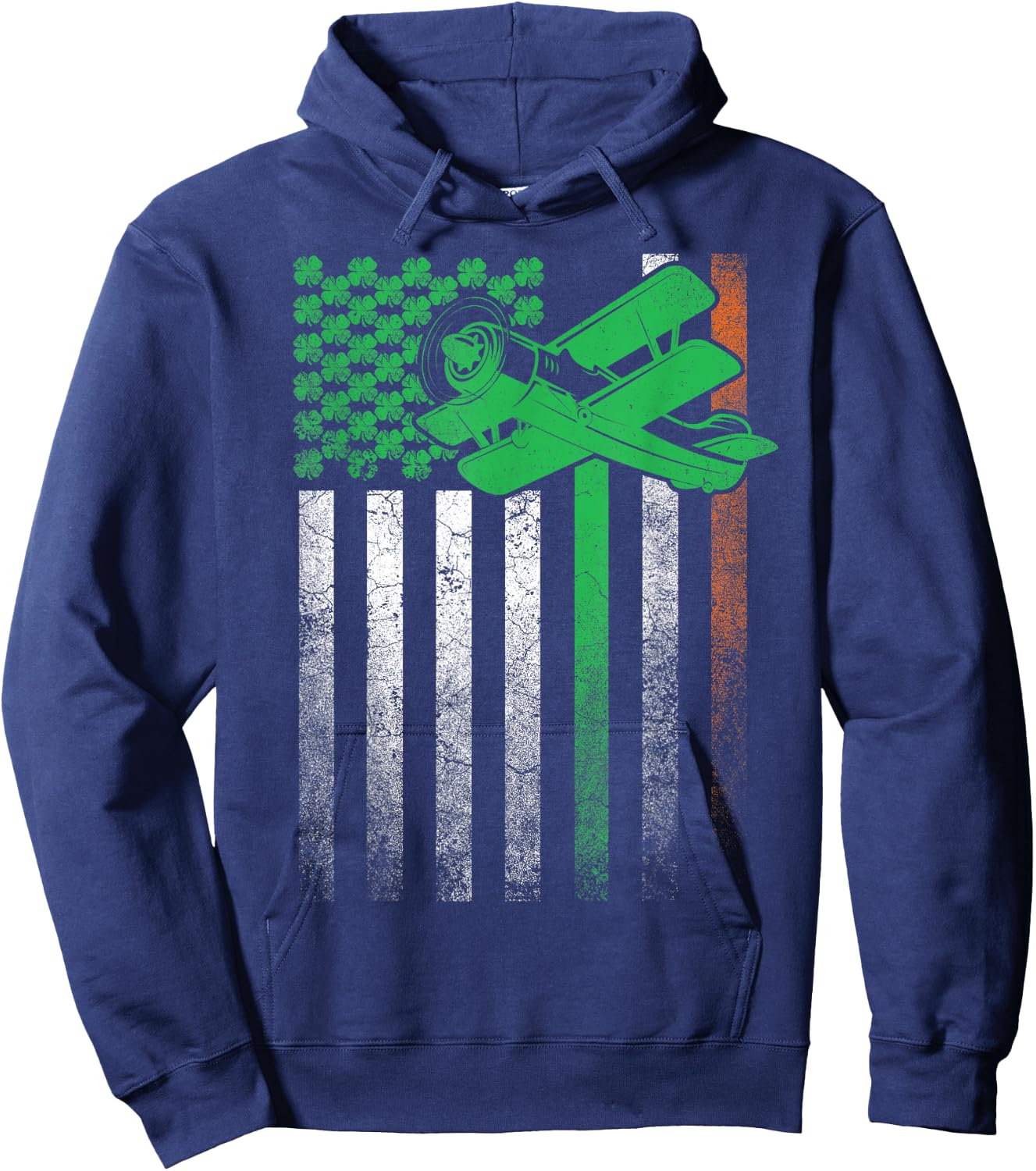Pilot Airplane Irish American Flag St. Patrick's Day Flying Women Kids Men Hoodie - Hoodie | Navy
